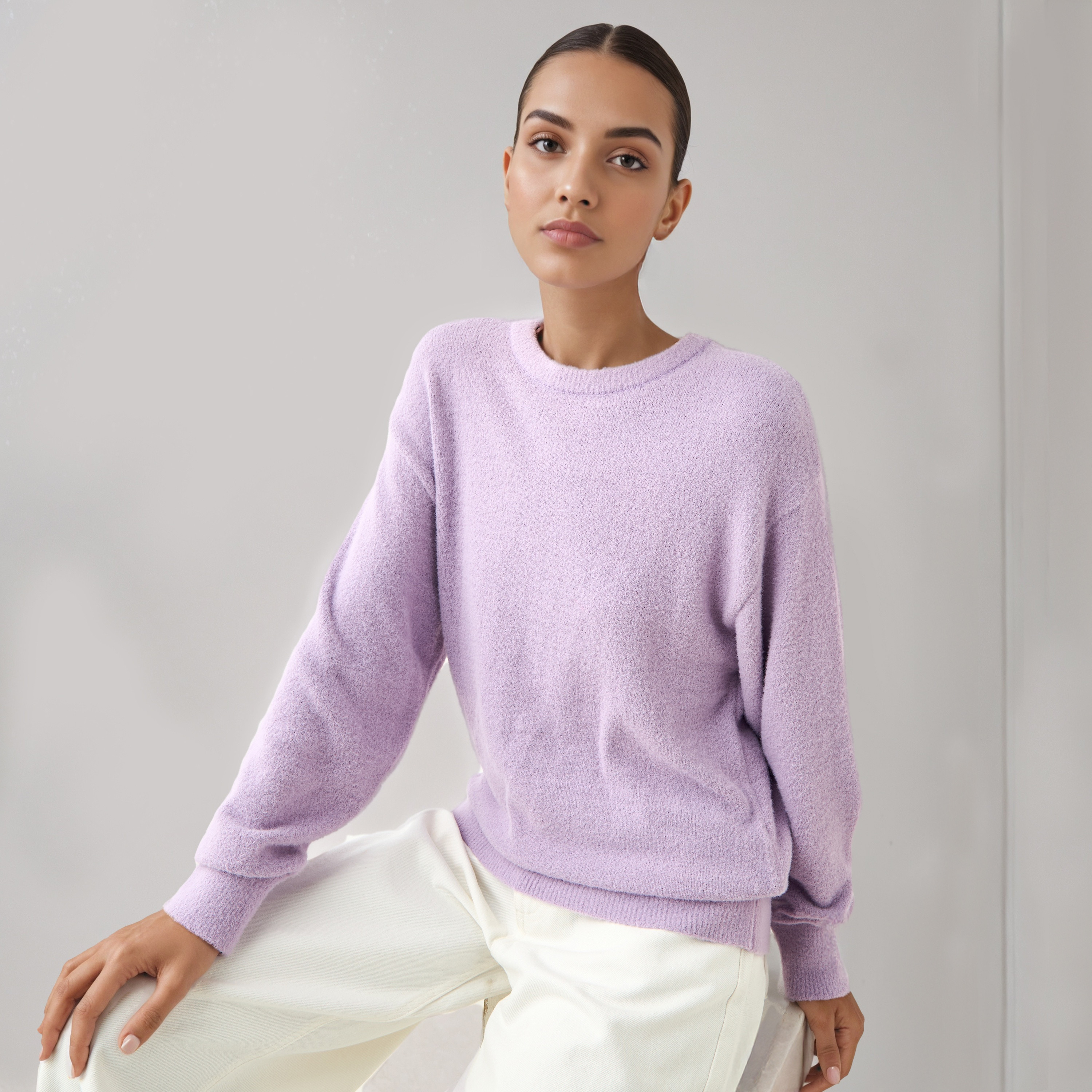 Crew Neck Sweater with Drop Shoulders-women-clothing-cardigansandjumpers-jumpers-image-1