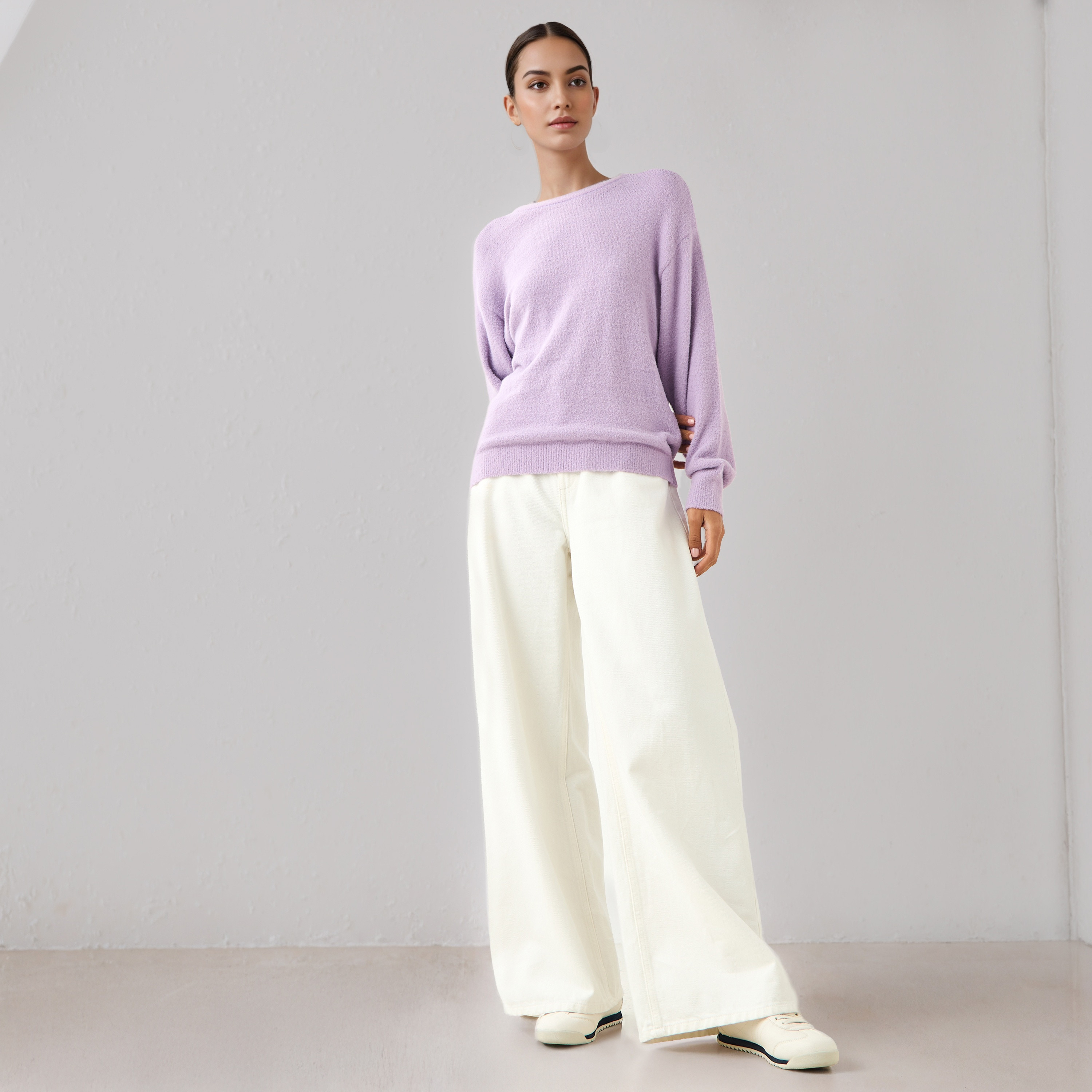 Crew Neck Sweater with Drop Shoulders-women-clothing-cardigansandjumpers-jumpers-image-2