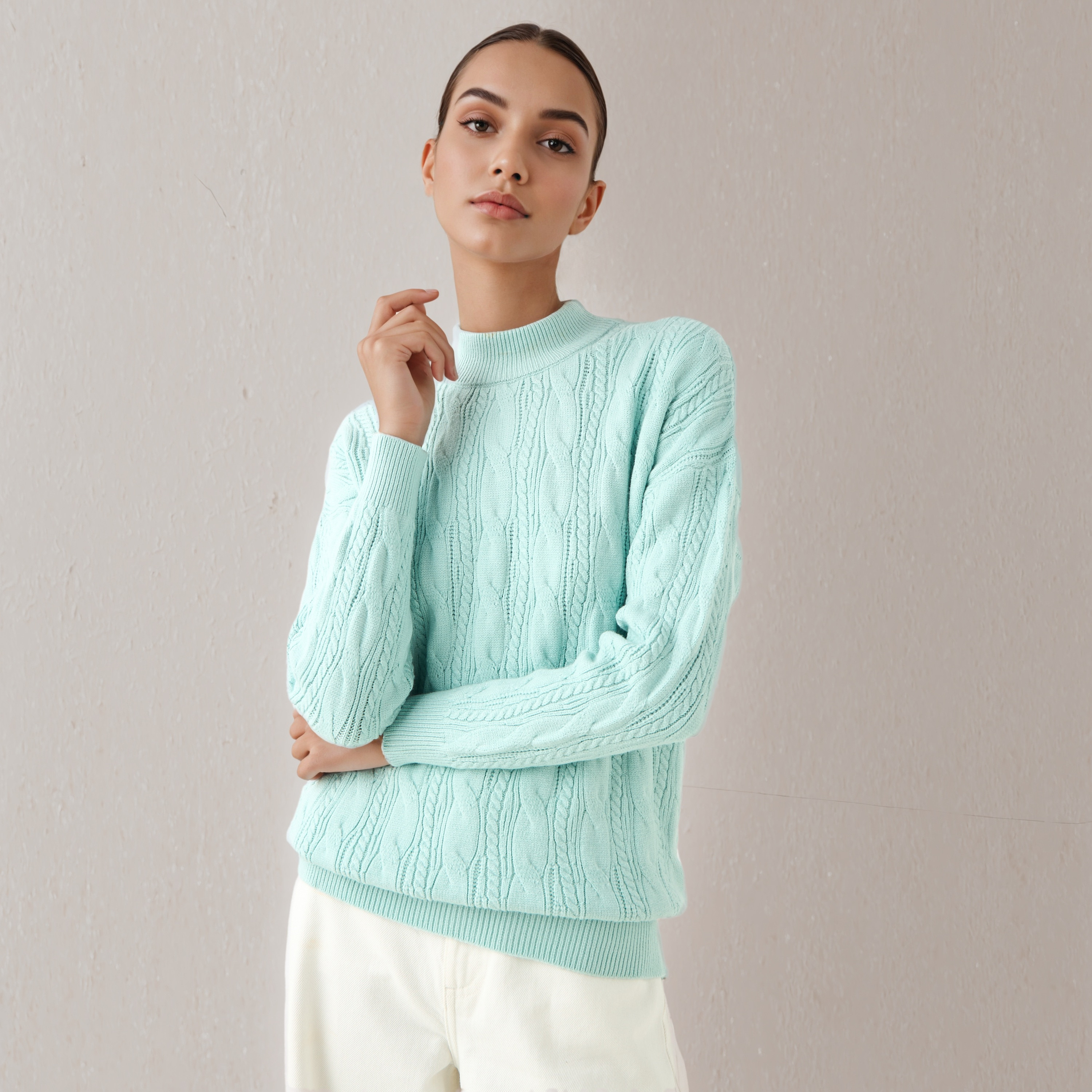 كنزة بوكسي بأكمام طويلة ونسيج كابل-women-clothing-cardigansandjumpers-jumpers-image-5