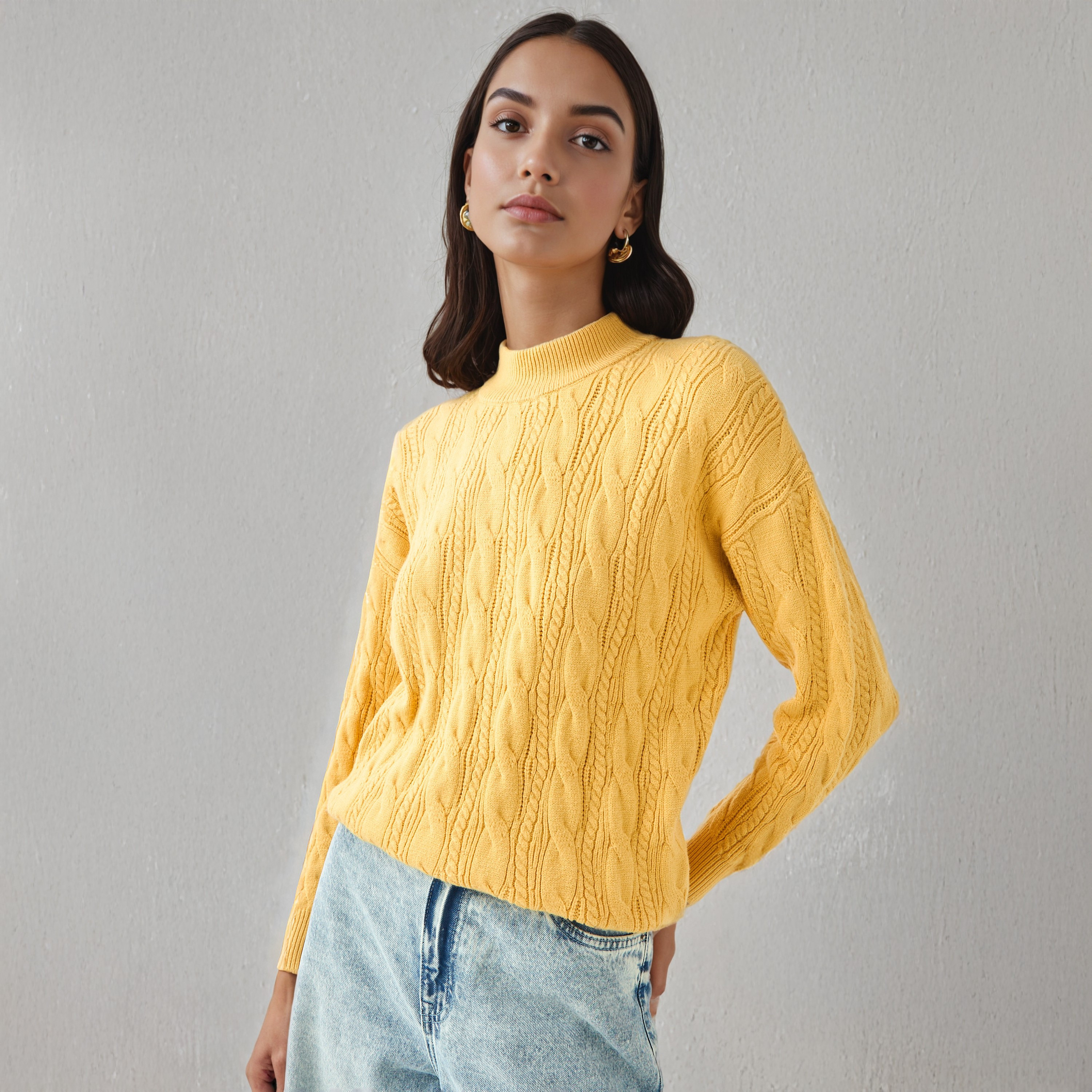 كنزة بوكسي بأكمام طويلة ونسيج كابل-women-winterwear-cardigansandjumpers-jumpers-image-6
