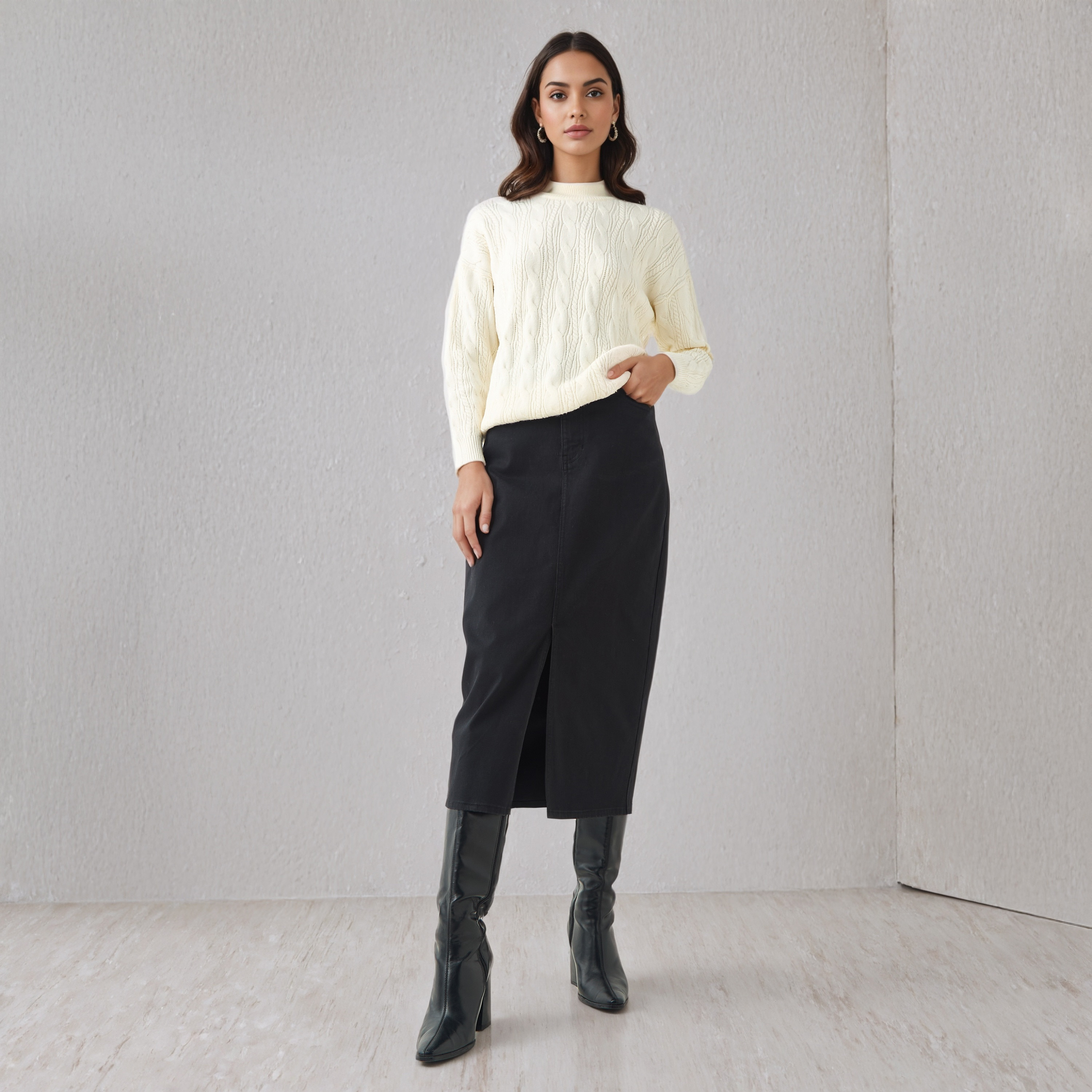 كنزة بوكسي بأكمام طويلة ونسيج كابل-women-clothing-cardigansandjumpers-jumpers-image-4