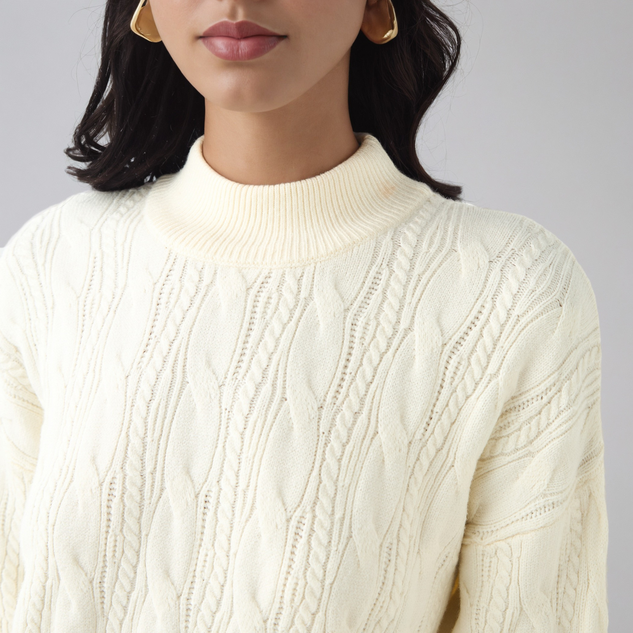 كنزة بوكسي بأكمام طويلة ونسيج كابل-women-clothing-cardigansandjumpers-jumpers-image-2