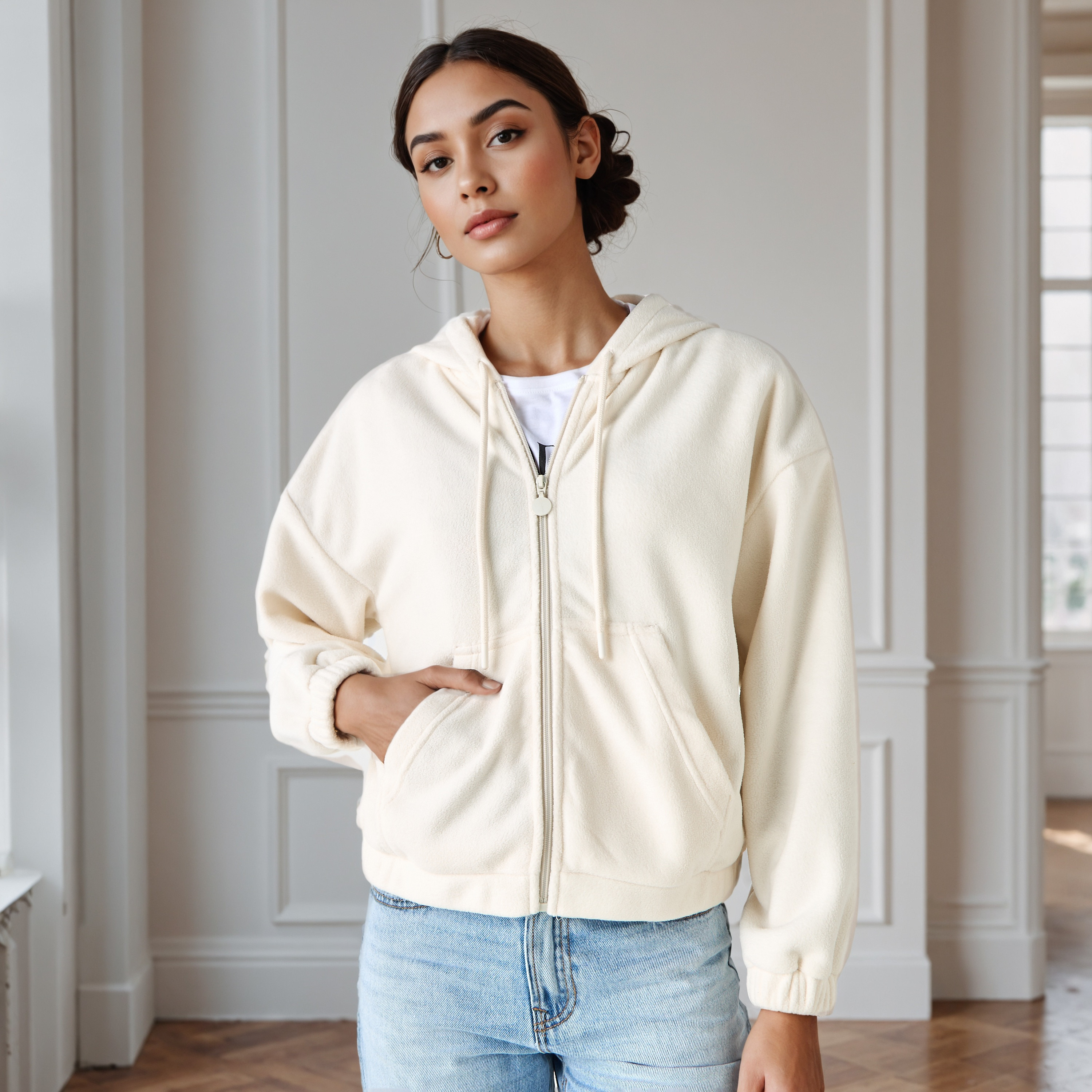 Polyester Fleece Jacket with Hood-women-winterwear-coatsandjackets-jackets-image-1