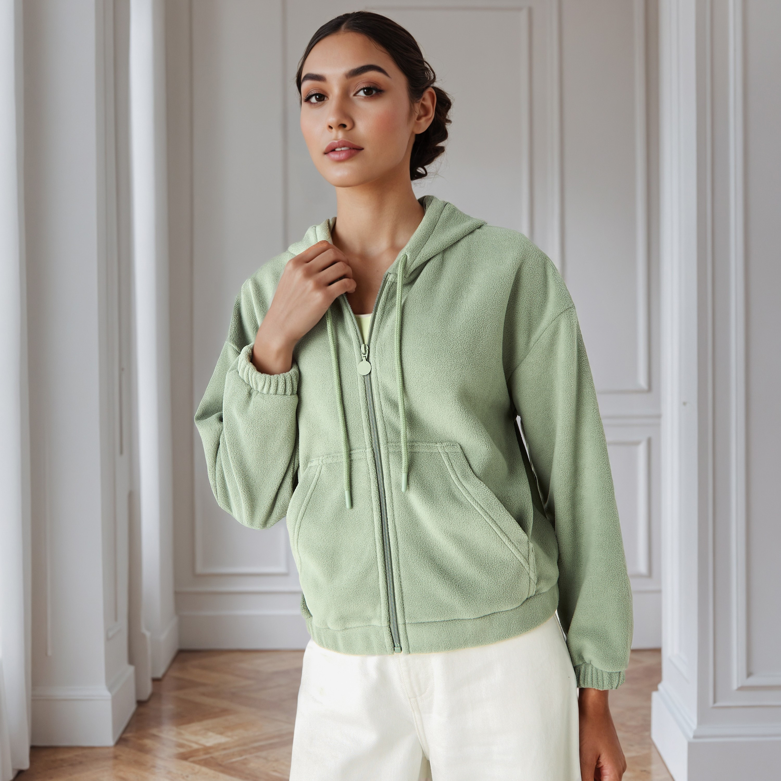 Polyester Fleece Jacket with Hood-women-winterwear-coatsandjackets-jackets-image-1