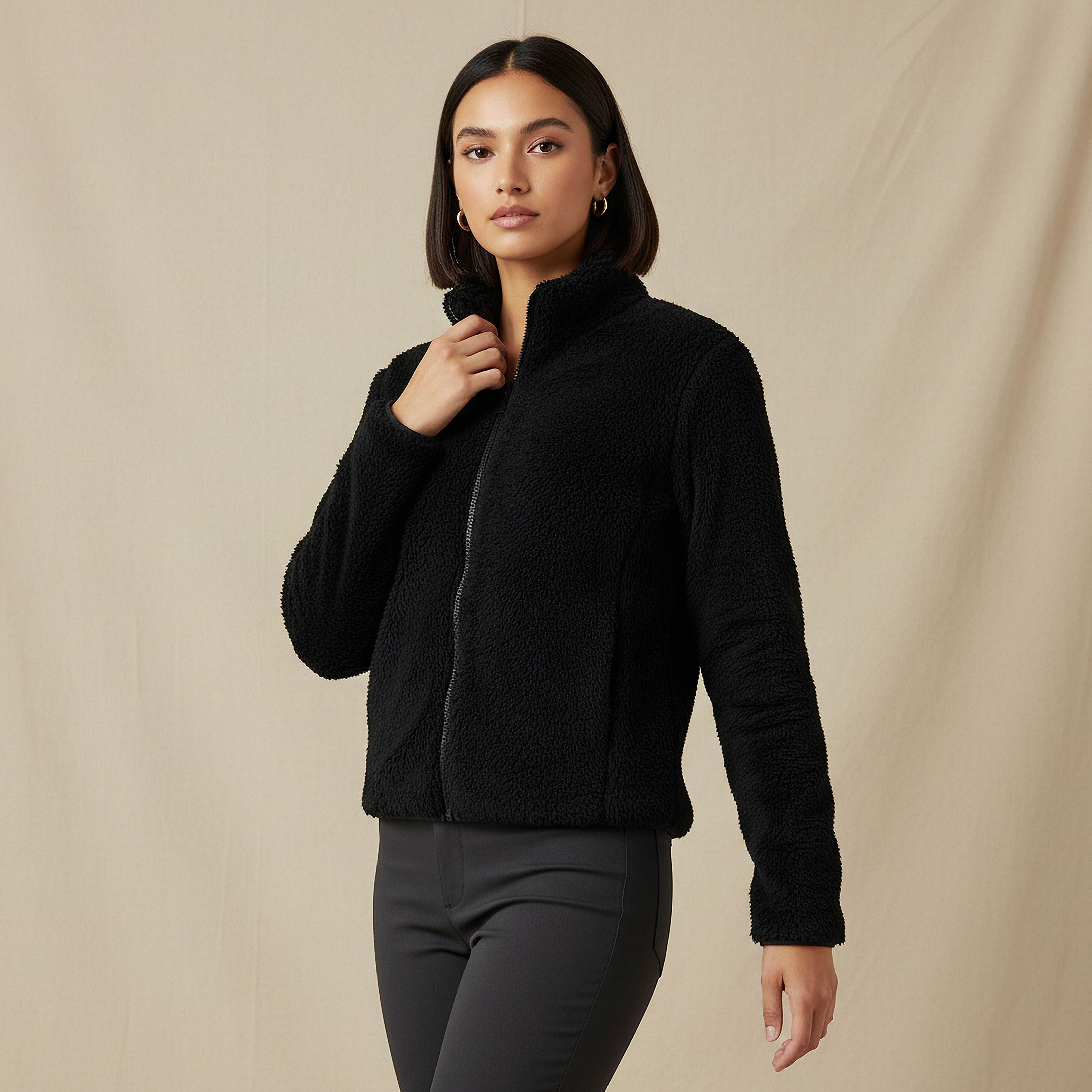 Polyester Jacket with Sherpa Lining-women-winterwear-coatsandjackets-jackets-image-1