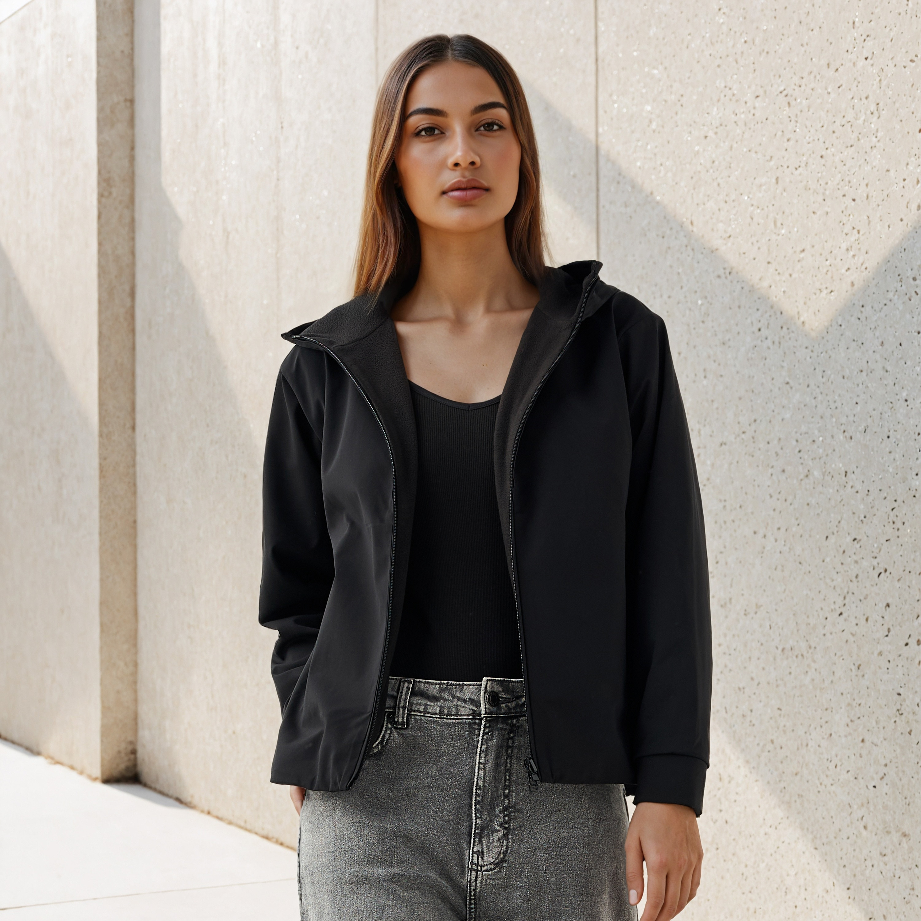 Regular Fit Fleece Lined Hooded Jacket-women-winterwear-coatsandjackets-jackets-image-1