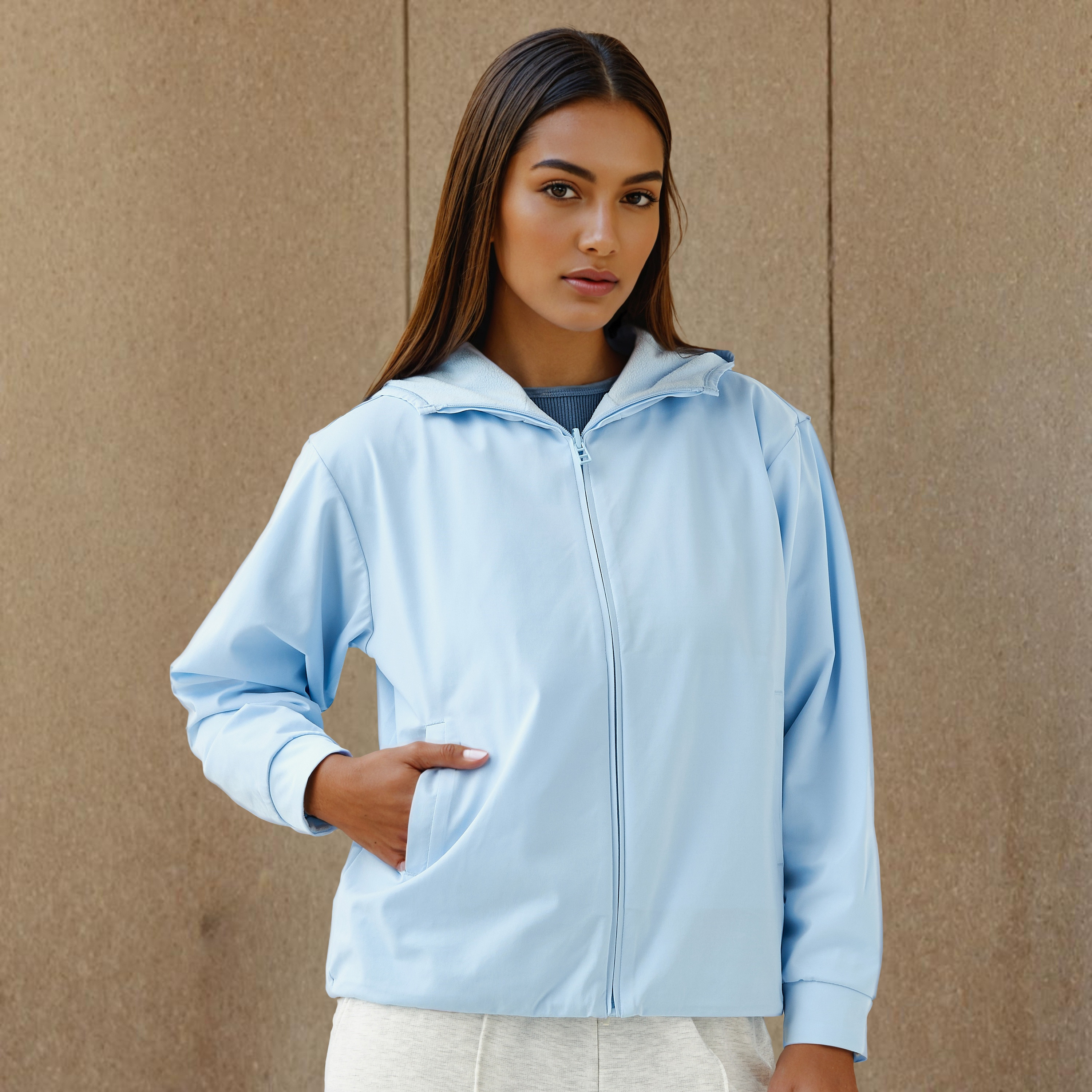 Regular Fit Fleece Lined Hooded Jacket-women-winterwear-coatsandjackets-jackets-image-1