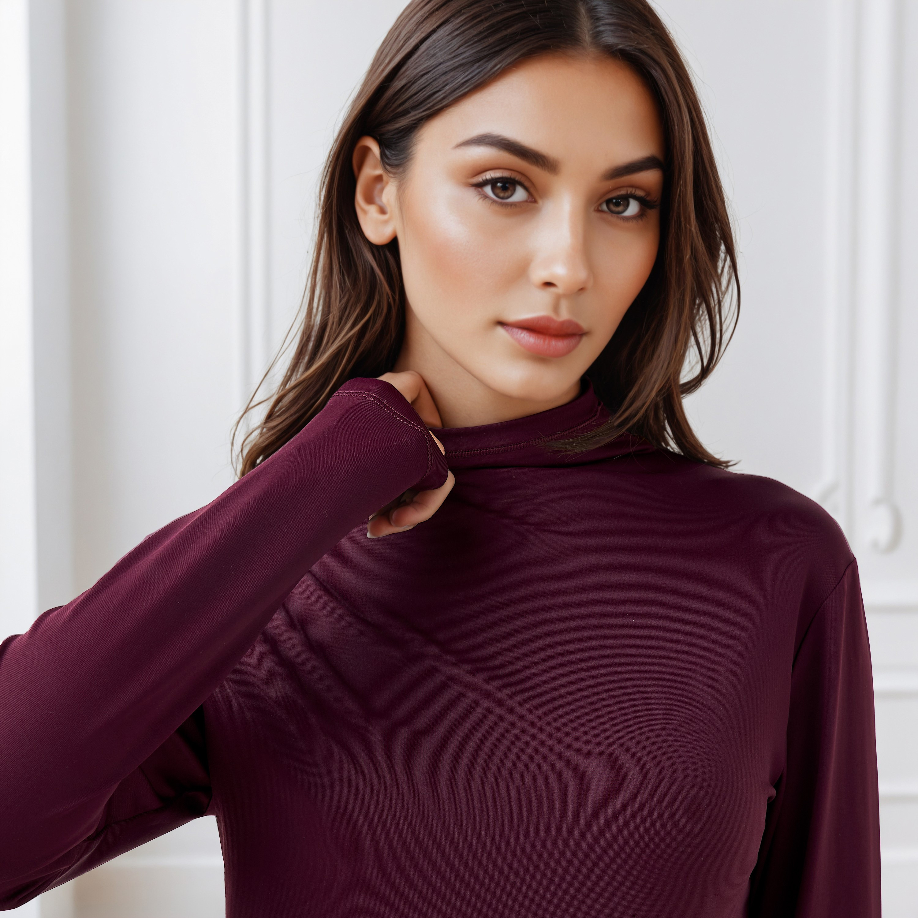 تيشيرت بقصة عادية وياقة عالية-women-clothing-tshirts-image-4