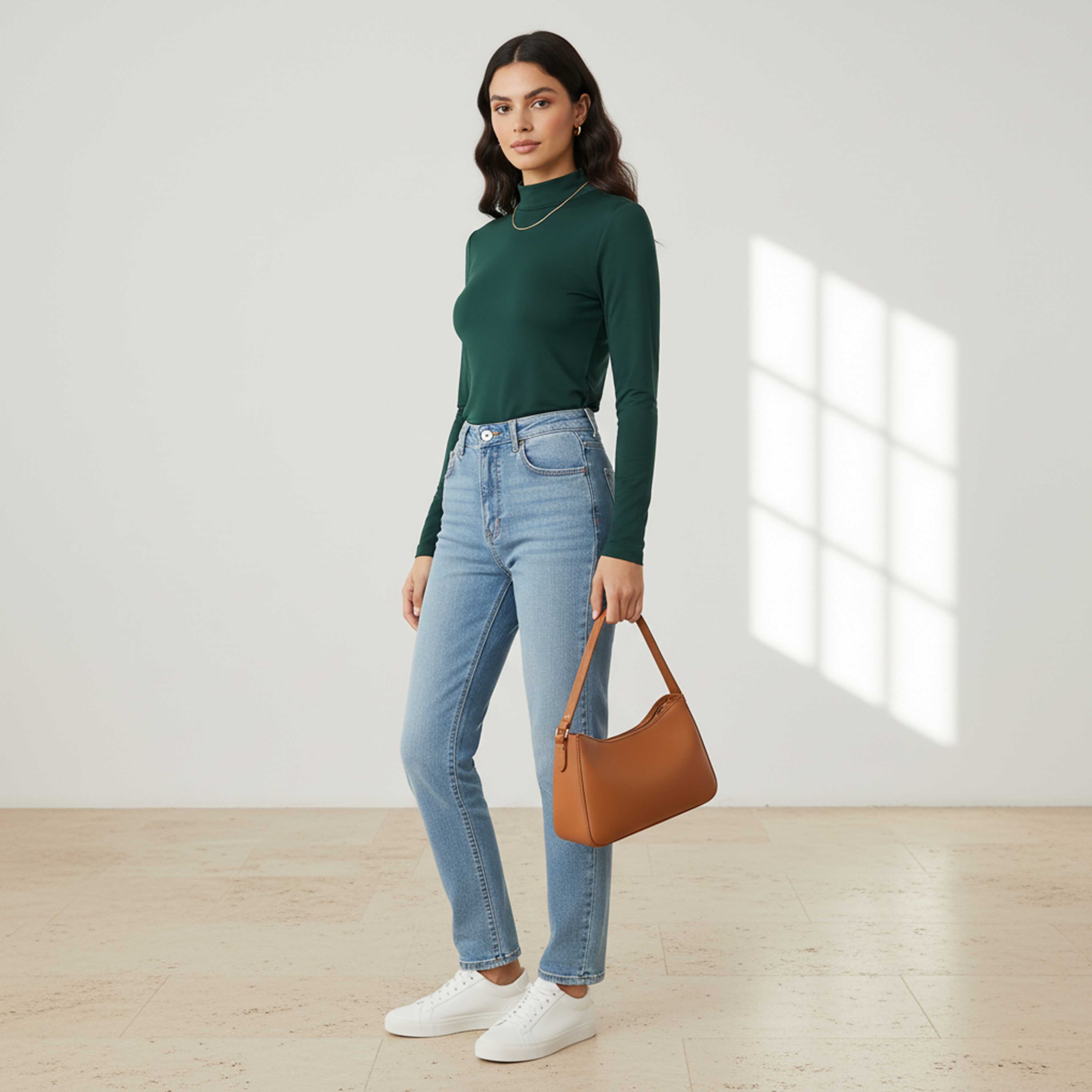 تيشيرت بقصة عادية وياقة عالية-women-clothing-tshirts-image-2