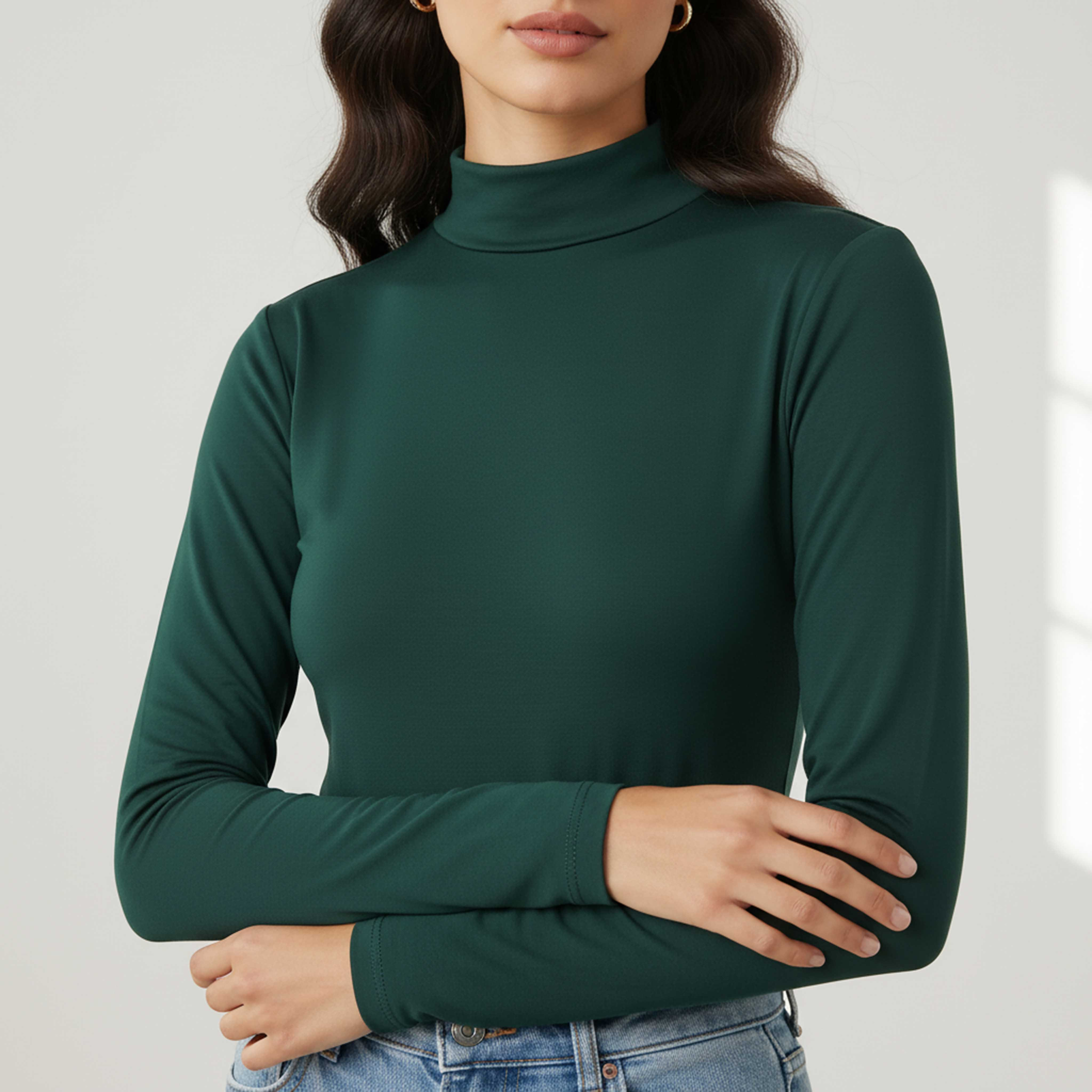 تيشيرت بقصة عادية وياقة عالية-women-clothing-tshirts-image-4