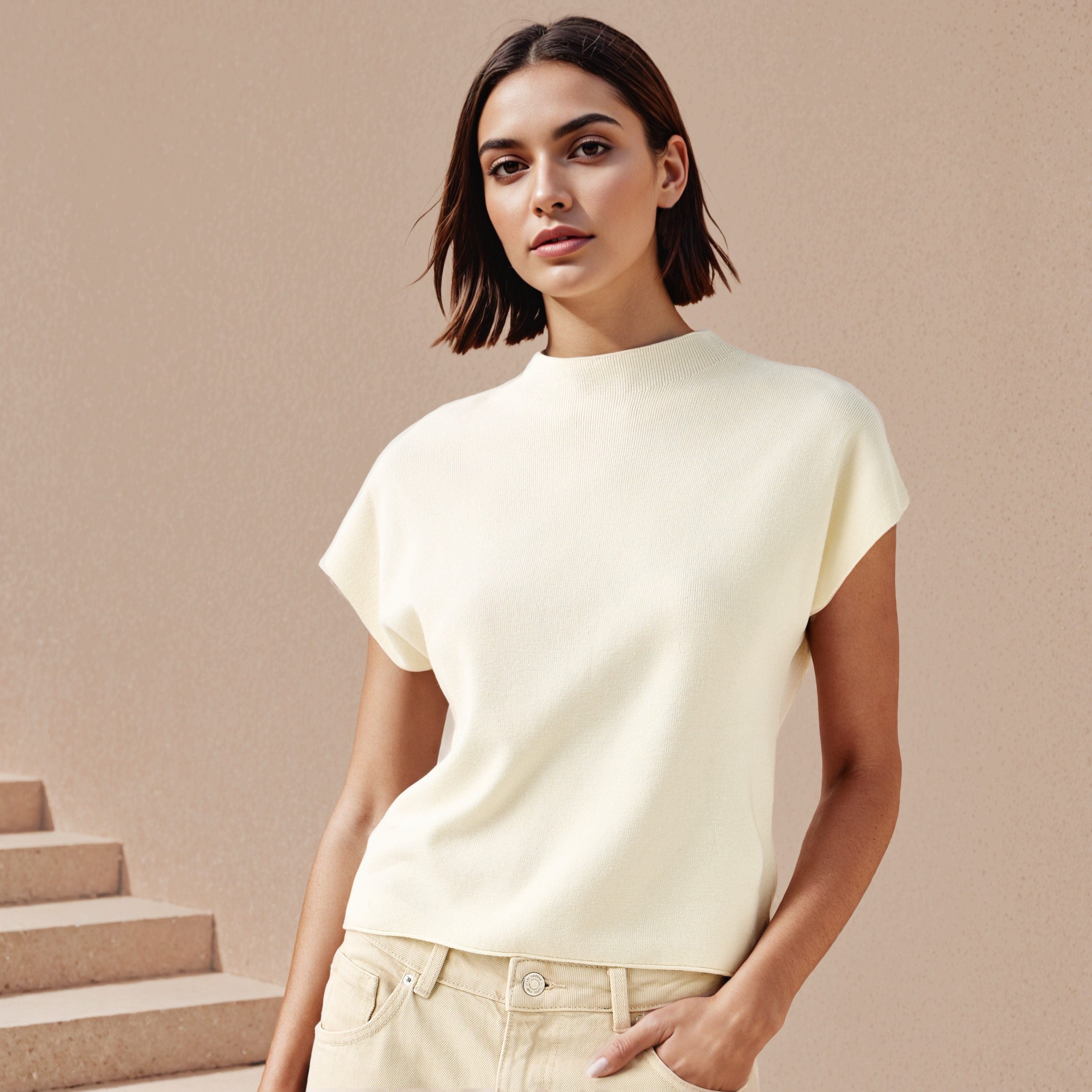 Ribbed High Neck Top with Extended Sleeves-women-clothing-shirtsandblouses-blouses-image-1