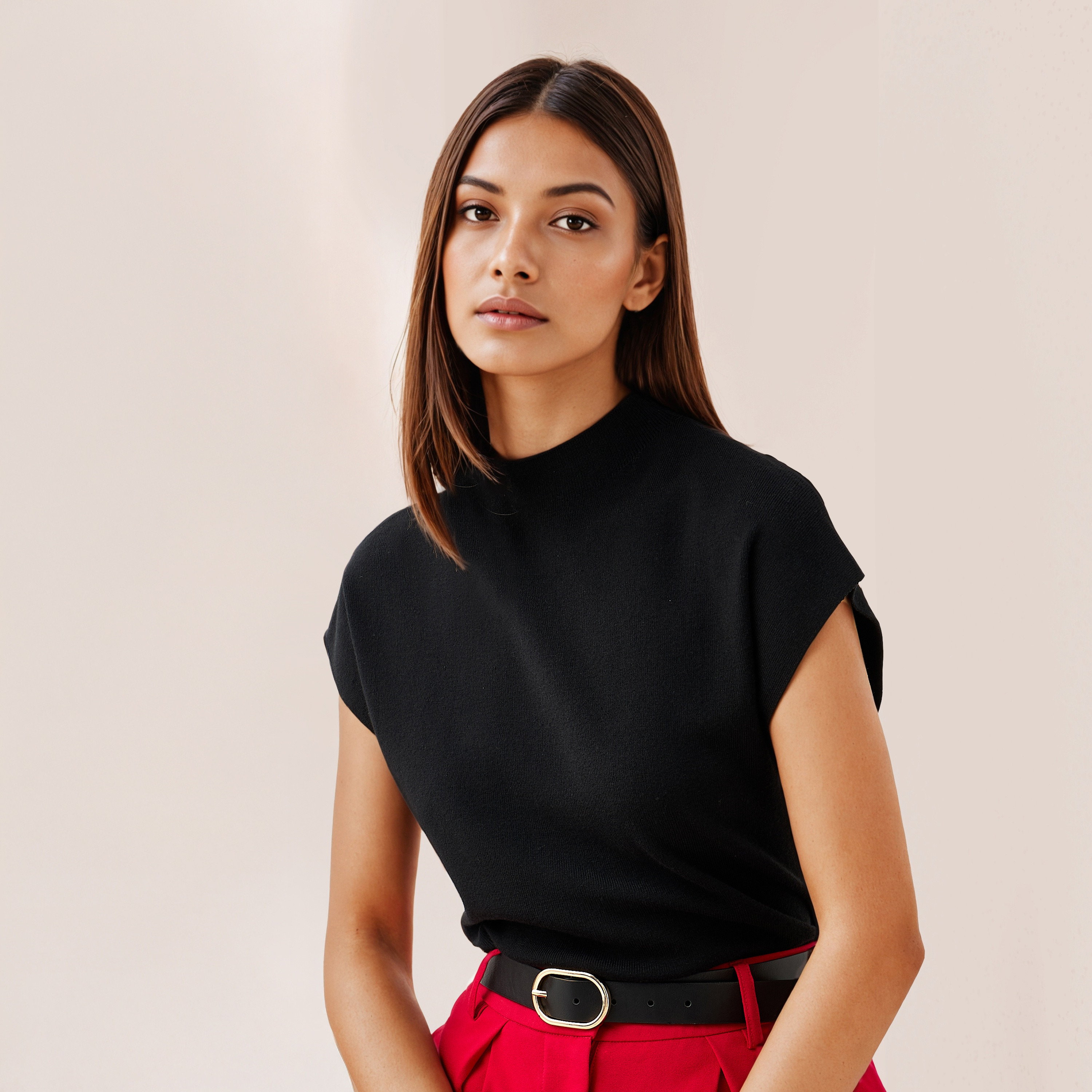 Ribbed High Neck Top with Extended Sleeves-women-clothing-shirtsandblouses-blouses-image-1