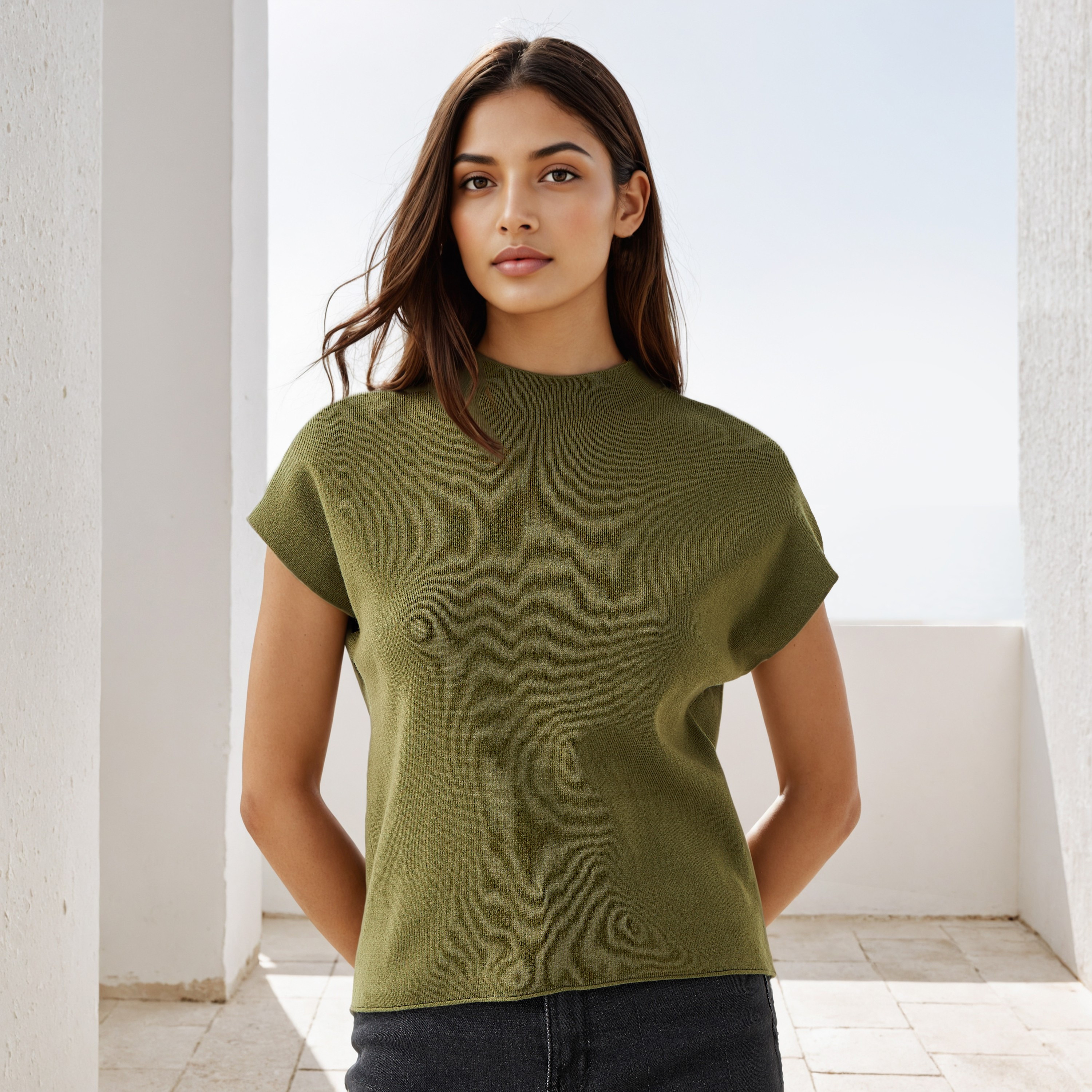 بلوزة مضلعة بأكمام ممتدة ورقبة عالية-women-clothing-shirtsandblouses-blouses-image-1