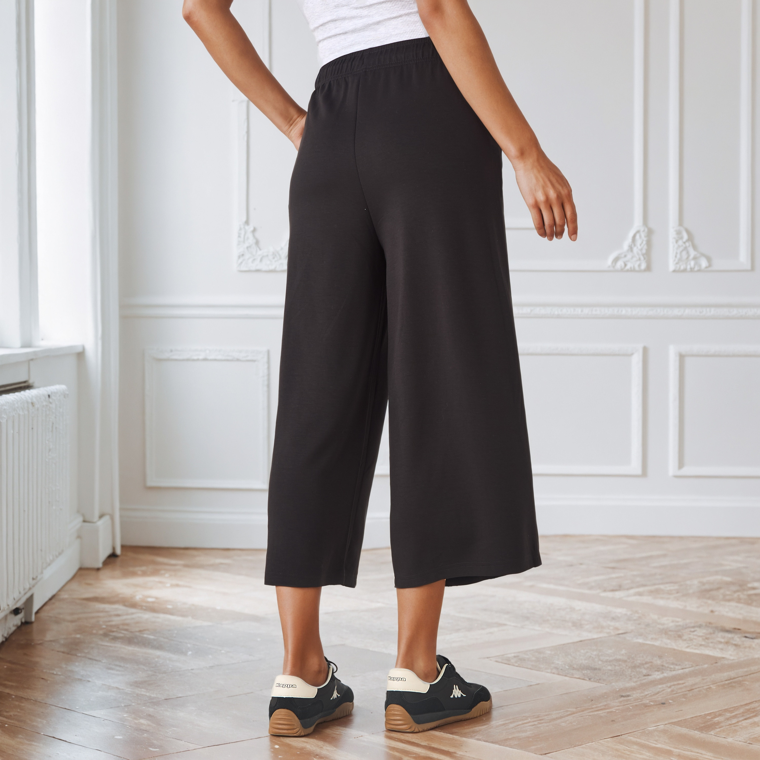 Wide Leg Drawstring Waist Flexi Waist Culottes-women-clothing-bottoms-joggers-image-4
