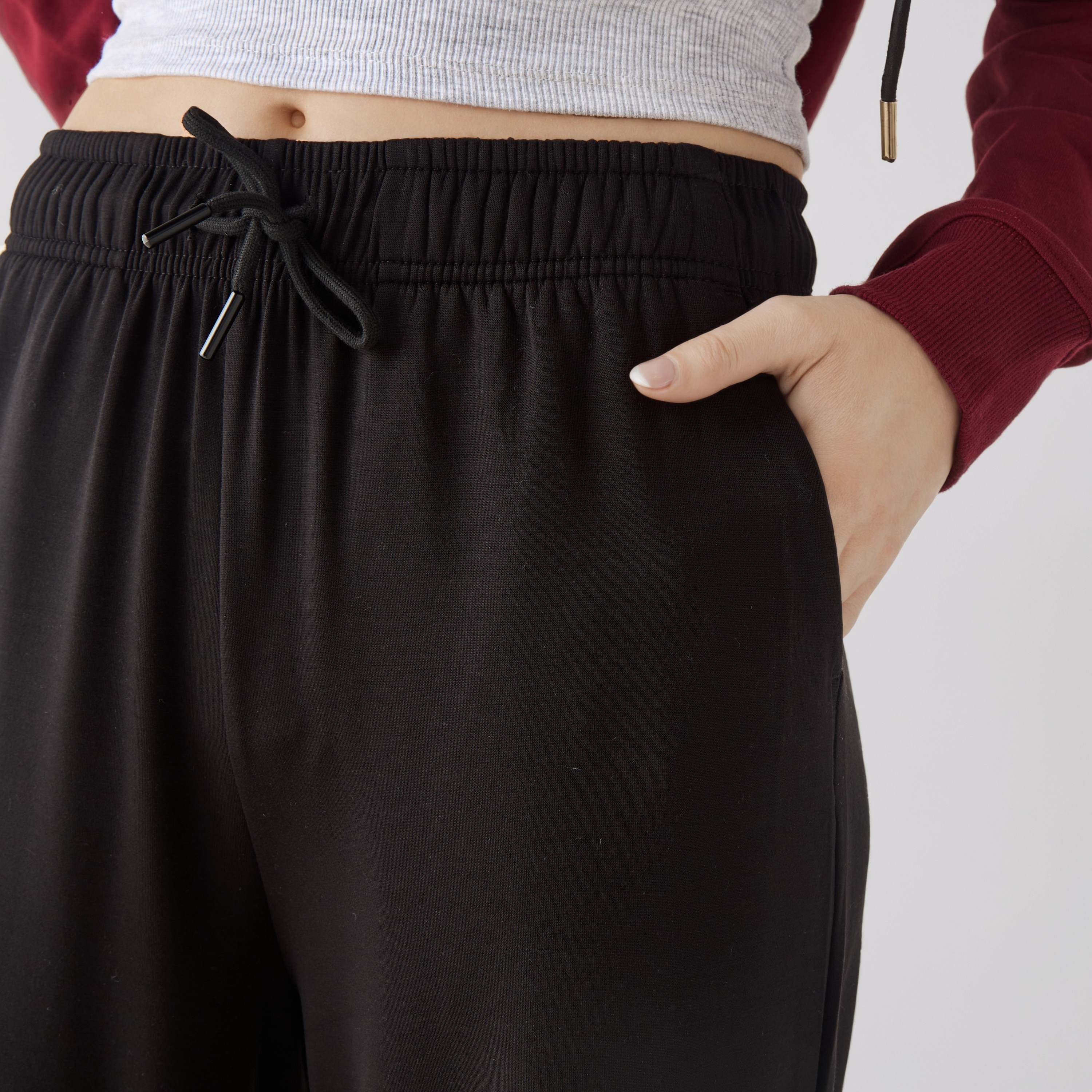 Wide Leg Drawstring Waist Flexi Waist Culottes-women-clothing-bottoms-joggers-image-5