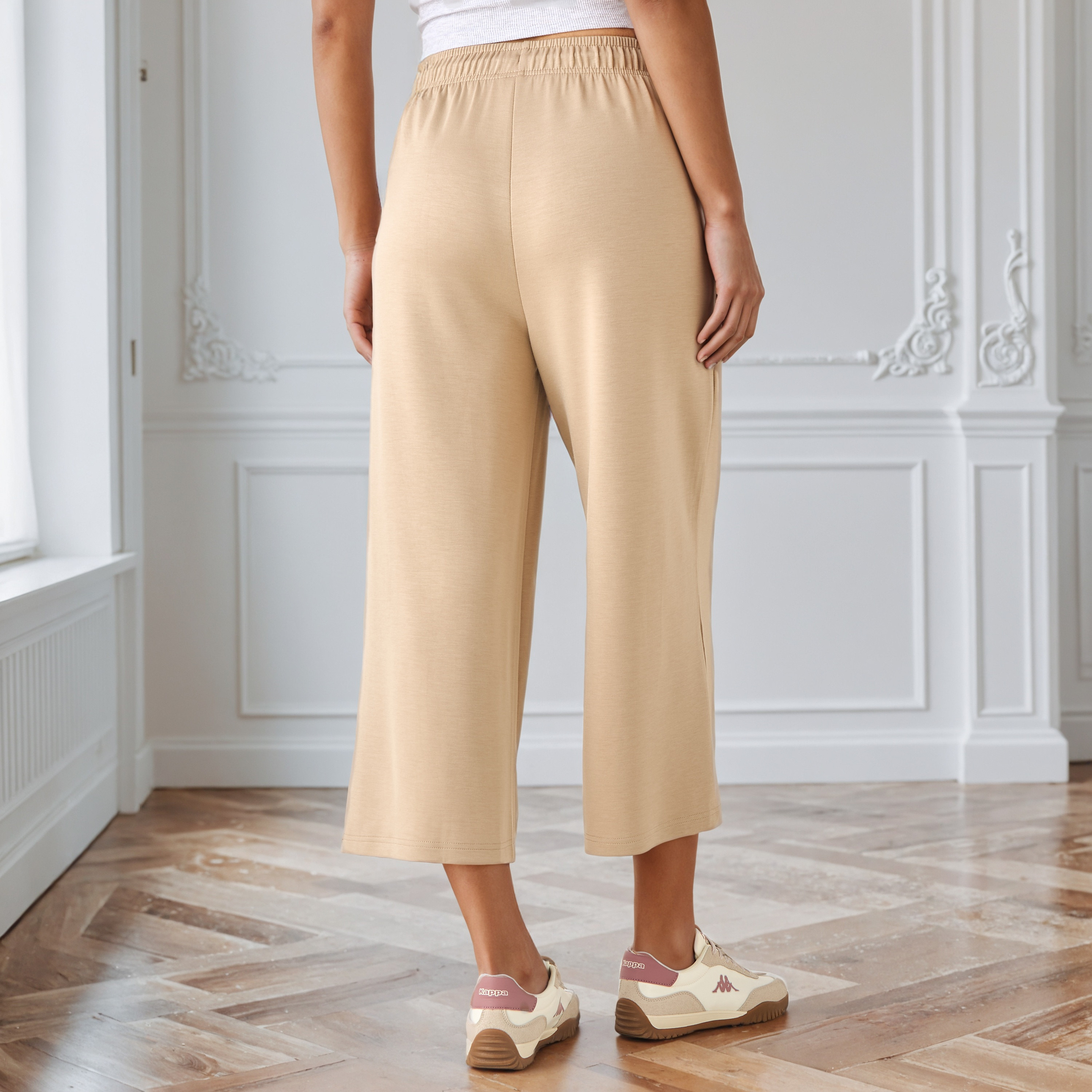 Wide Leg Drawstring Waist Flexi Waist Culottes-women-clothing-bottoms-joggers-image-4