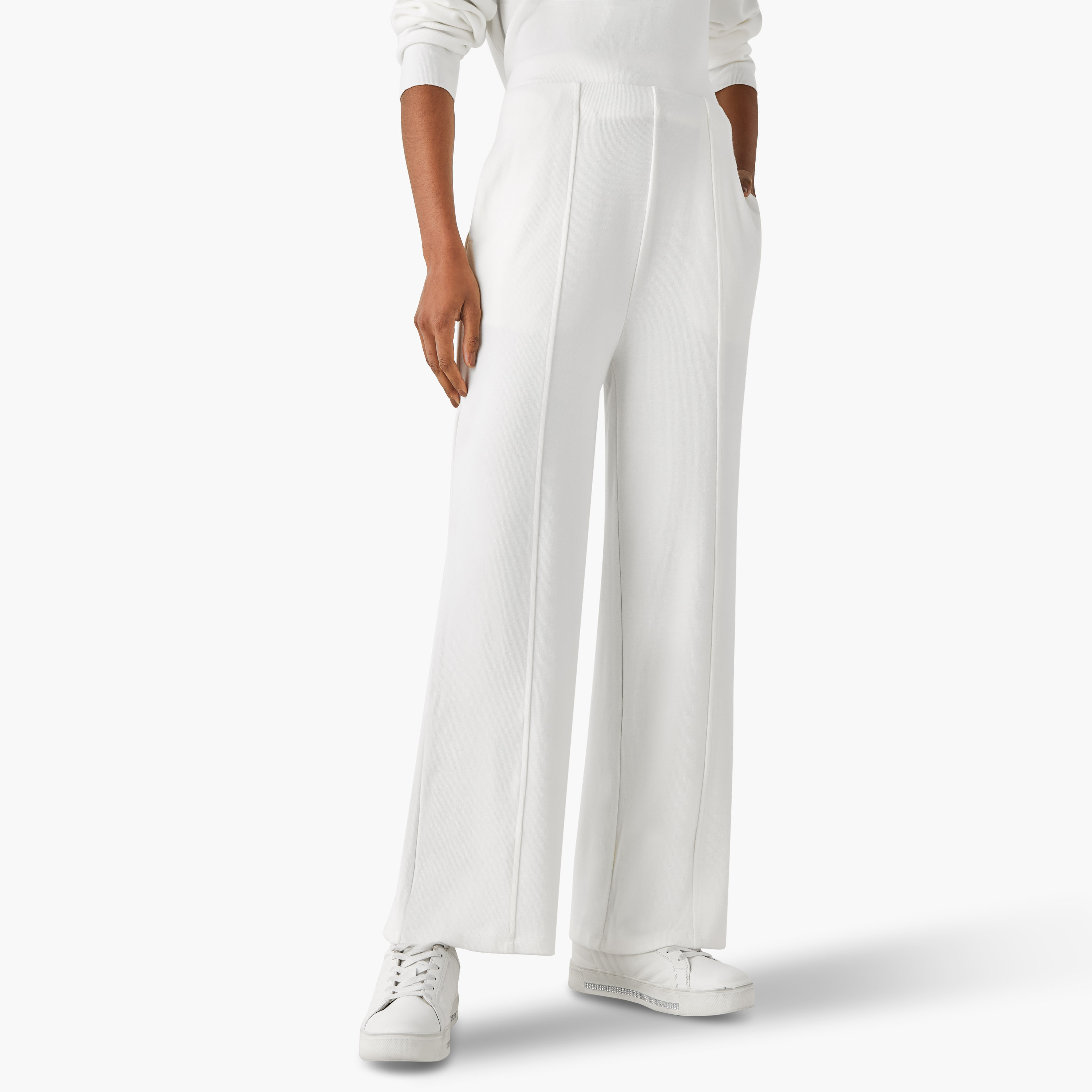 بنطلون رياضي بأرجل واسعة وخصر مرن وجيوب-women-clothing-bottoms-joggers-image-1