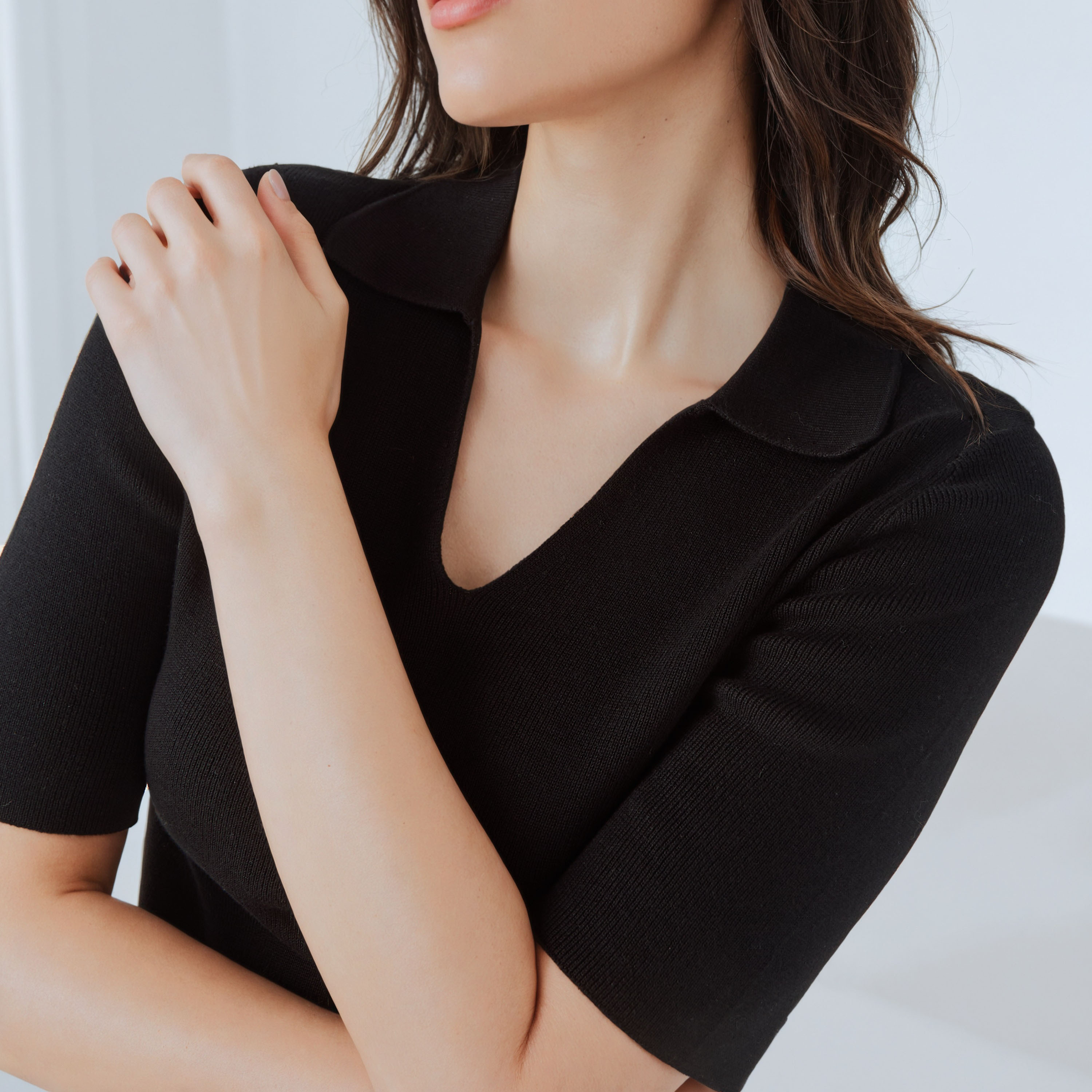 Textured V-neck Polo T-shirt-women-clothing-tshirts-image-4
