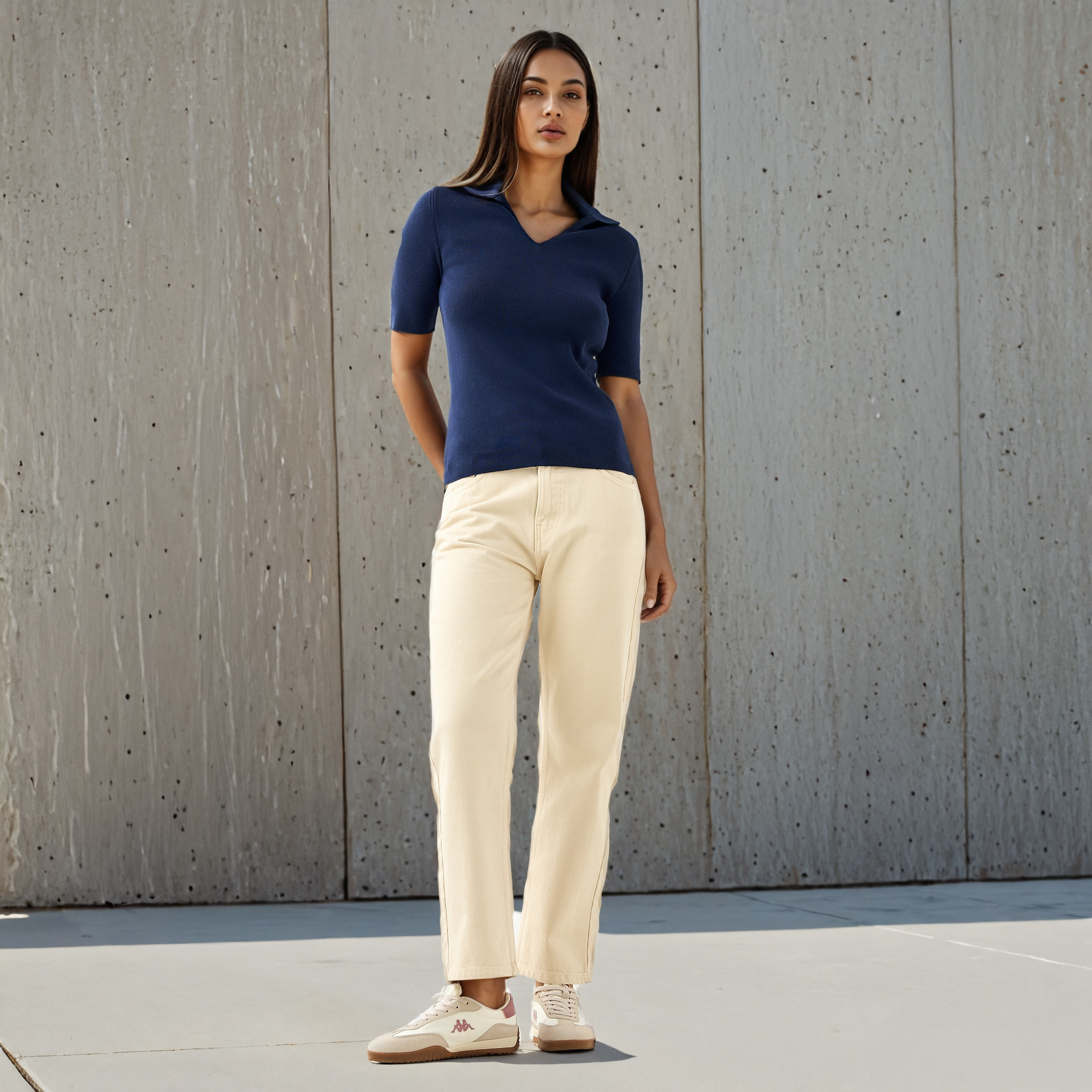 Textured V-neck Polo T-shirt-women-clothing-tshirts-image-2