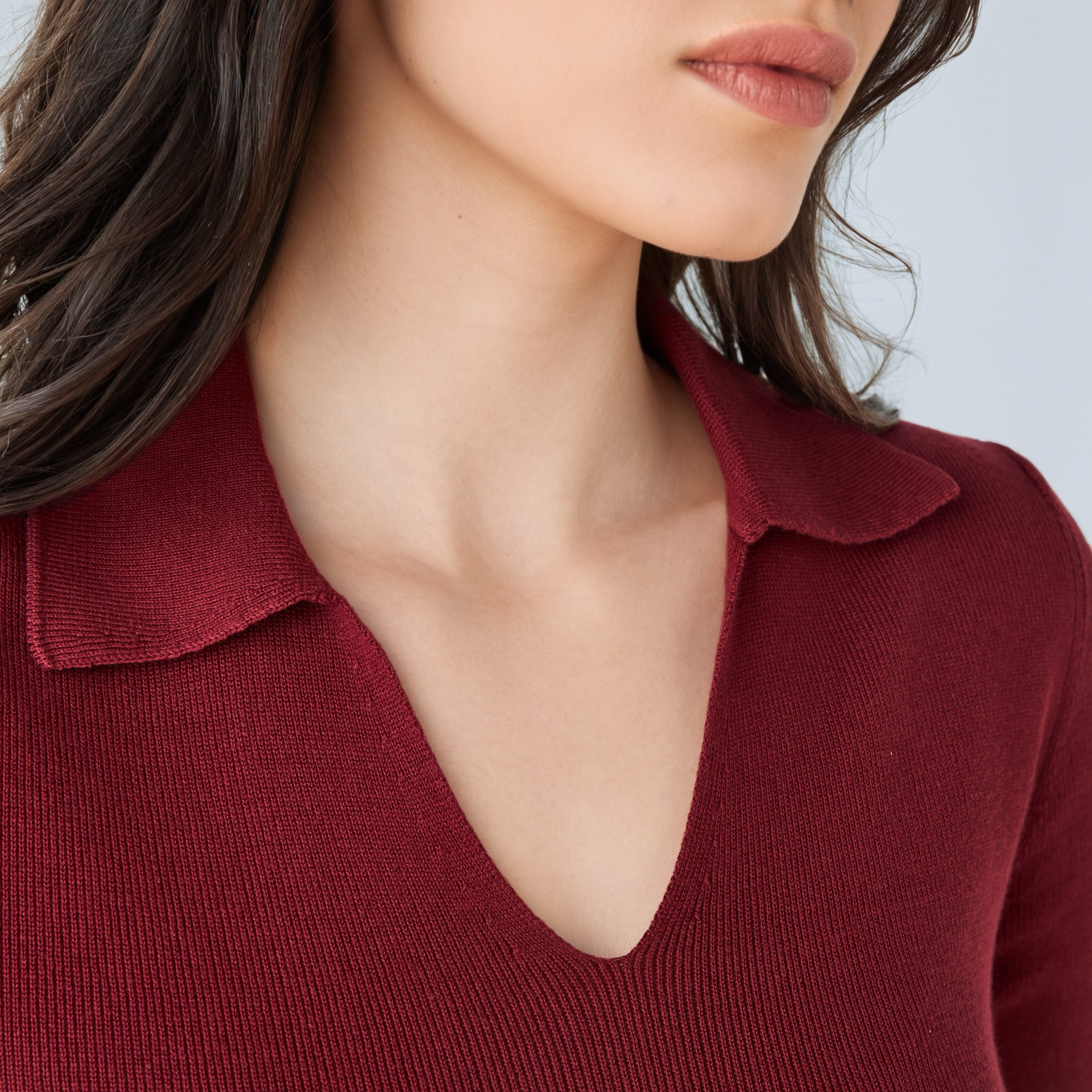 Textured V-neck Polo T-shirt-women-clothing-tshirts-image-6