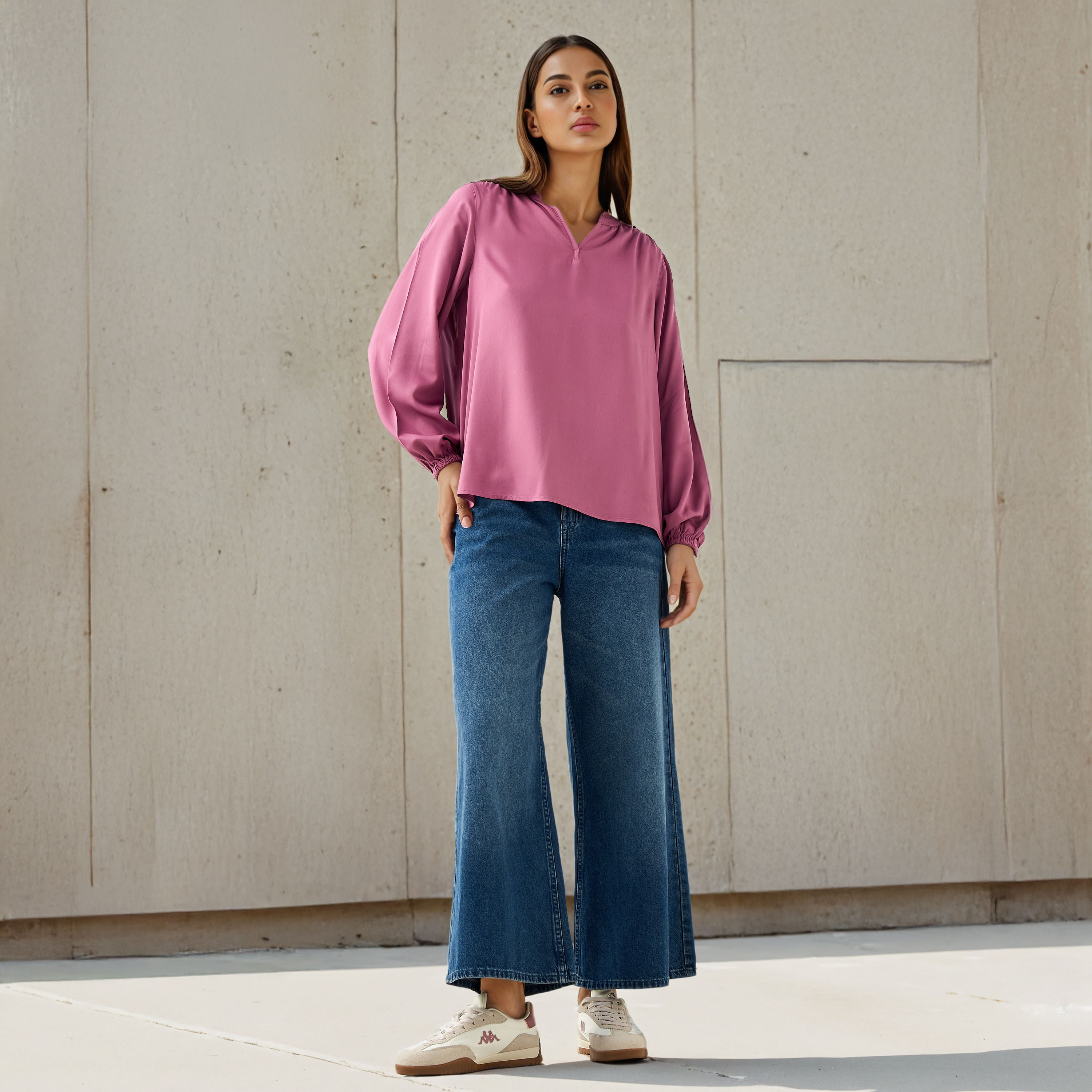 Regular Fit Mandarin Collar Top-women-clothing-shirtsandblouses-blouses-image-2