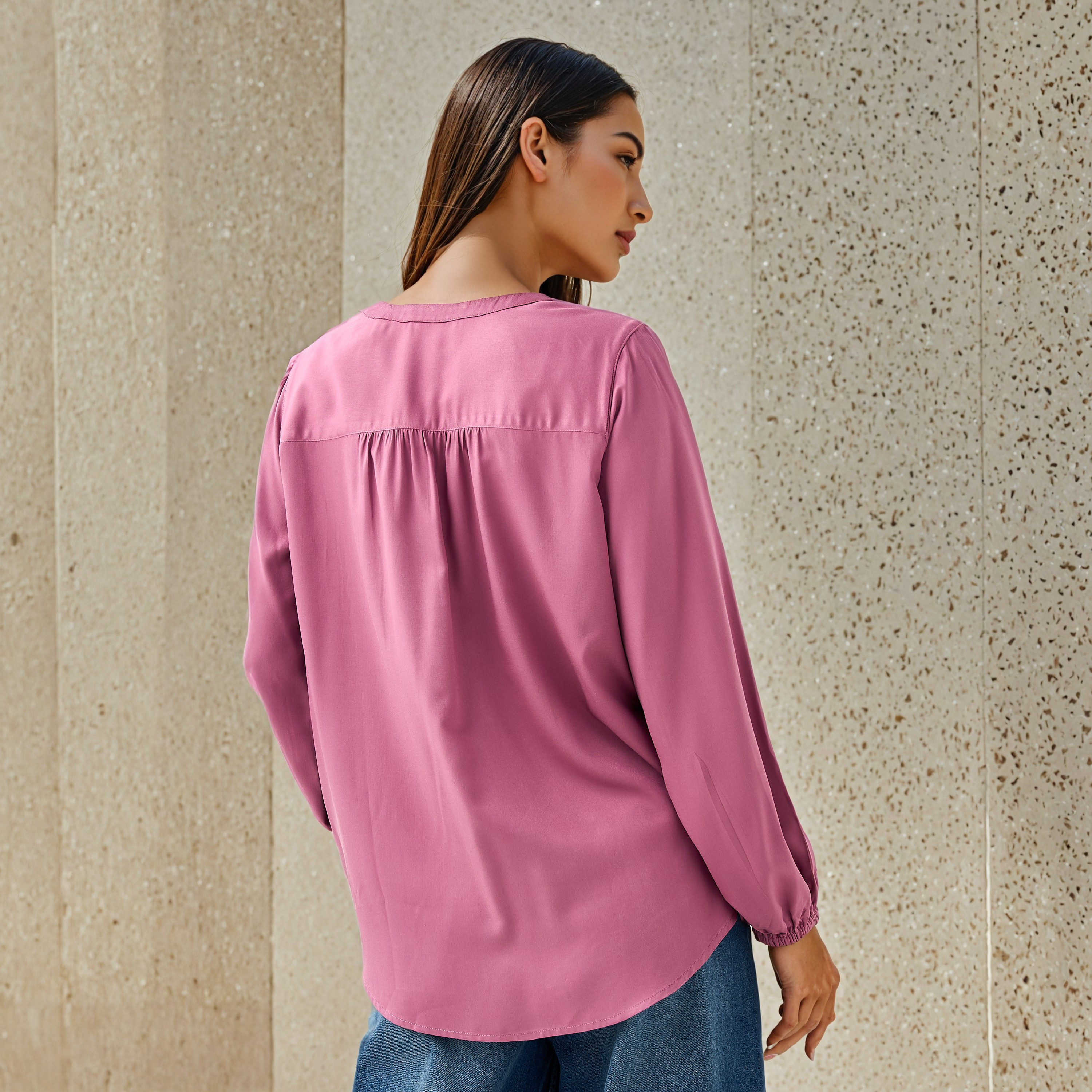 Regular Fit Mandarin Collar Top-women-clothing-shirtsandblouses-blouses-image-4