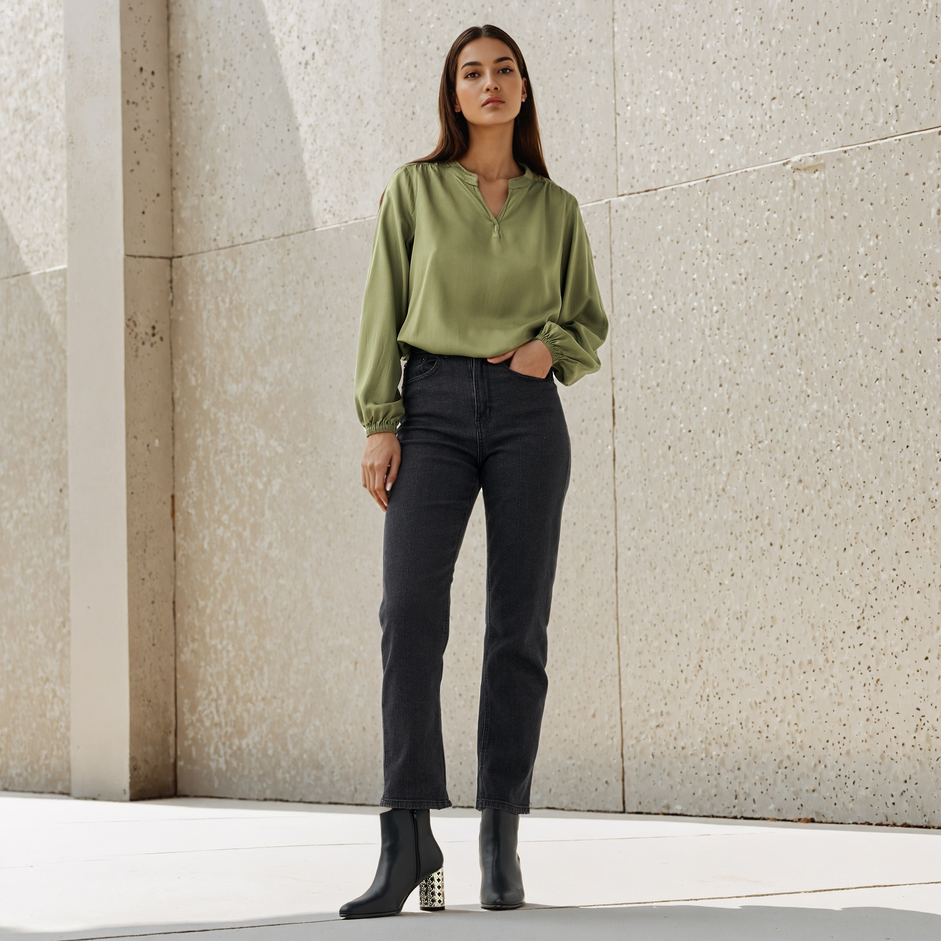 Regular Fit Mandarin Collar Top-women-clothing-shirtsandblouses-blouses-image-2