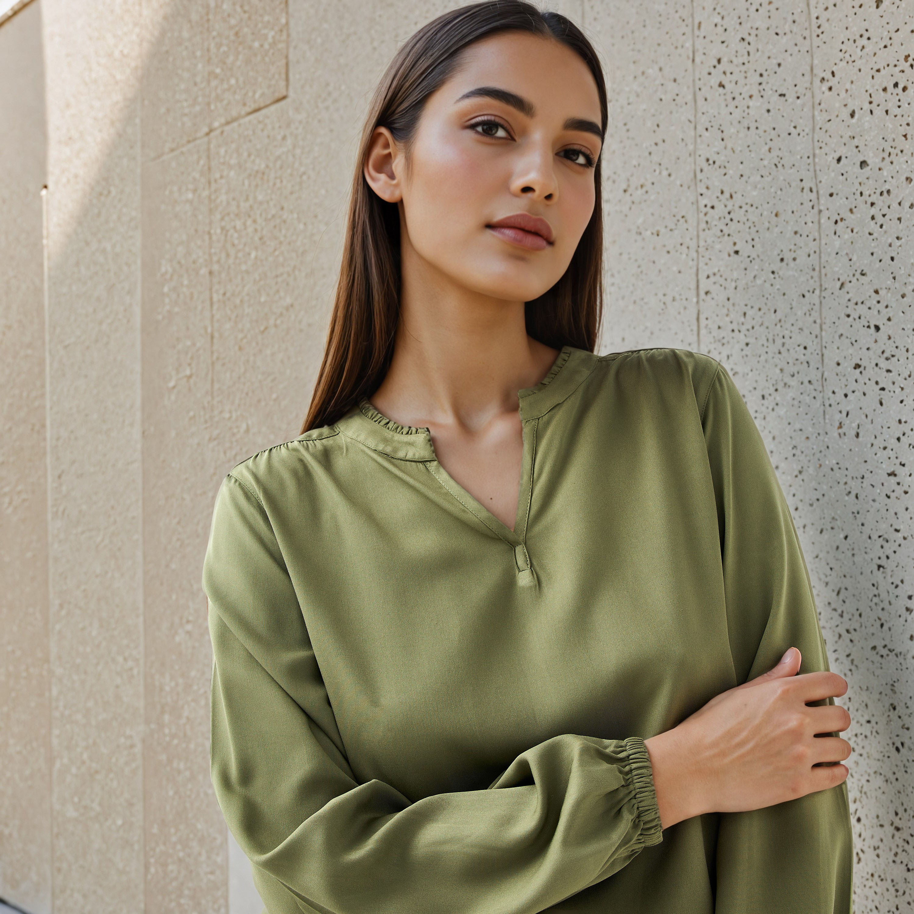 Regular Fit Mandarin Collar Top-women-clothing-shirtsandblouses-blouses-image-6