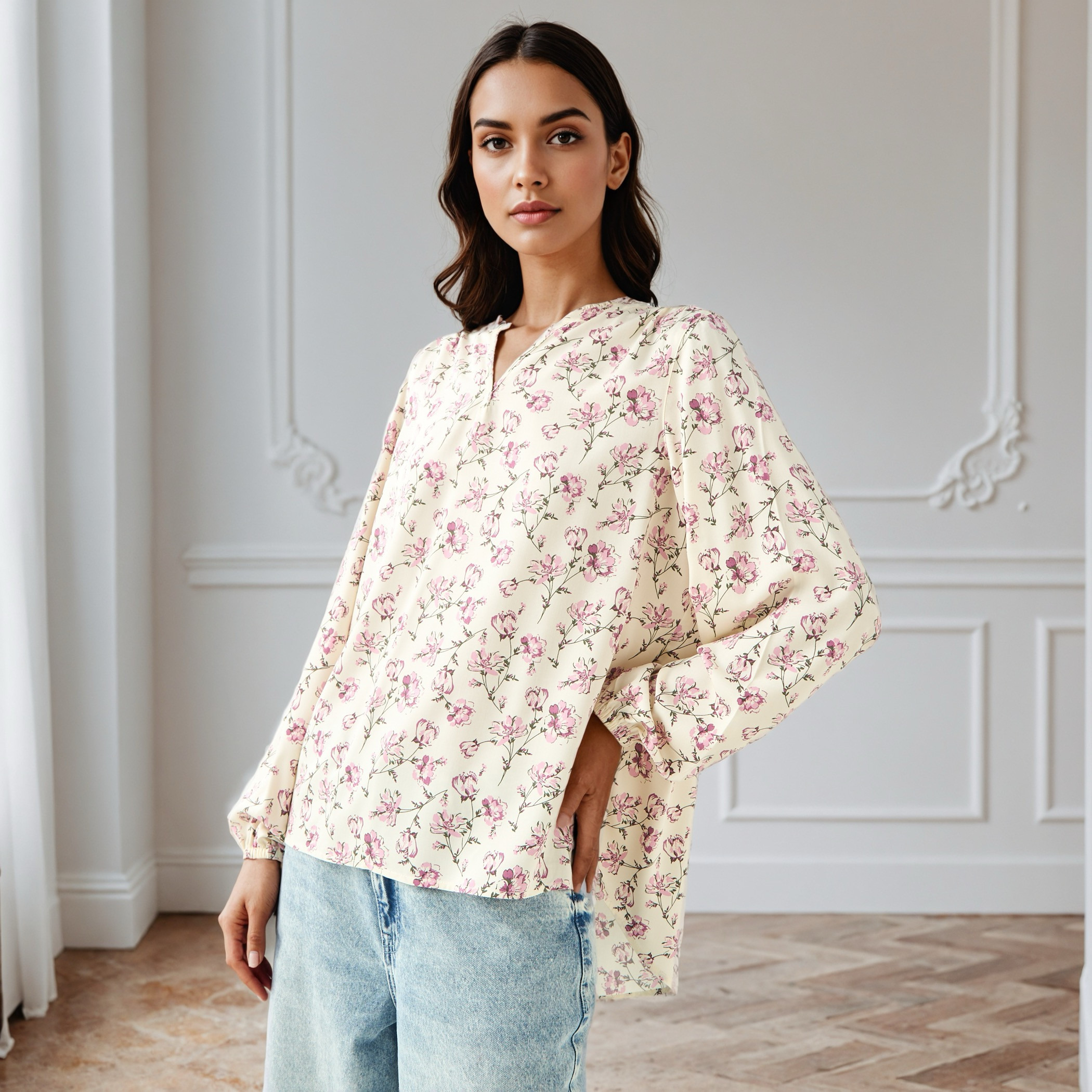 بلوزة بياقة عادية وطبعات زهرية-women-clothing-shirtsandblouses-blouses-image-6