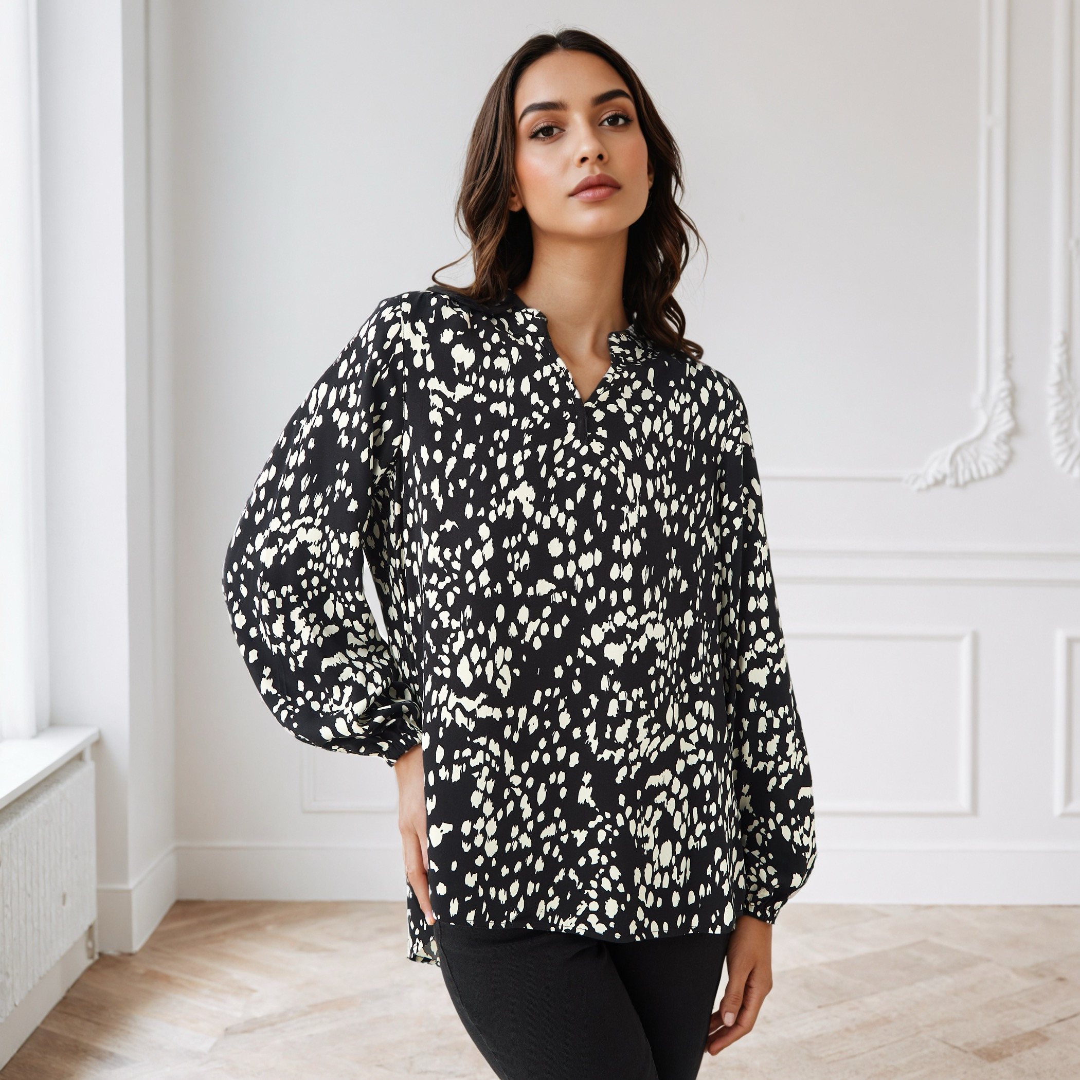 All-Over Print Top with Collar-women-clothing-shirtsandblouses-blouses-image-1