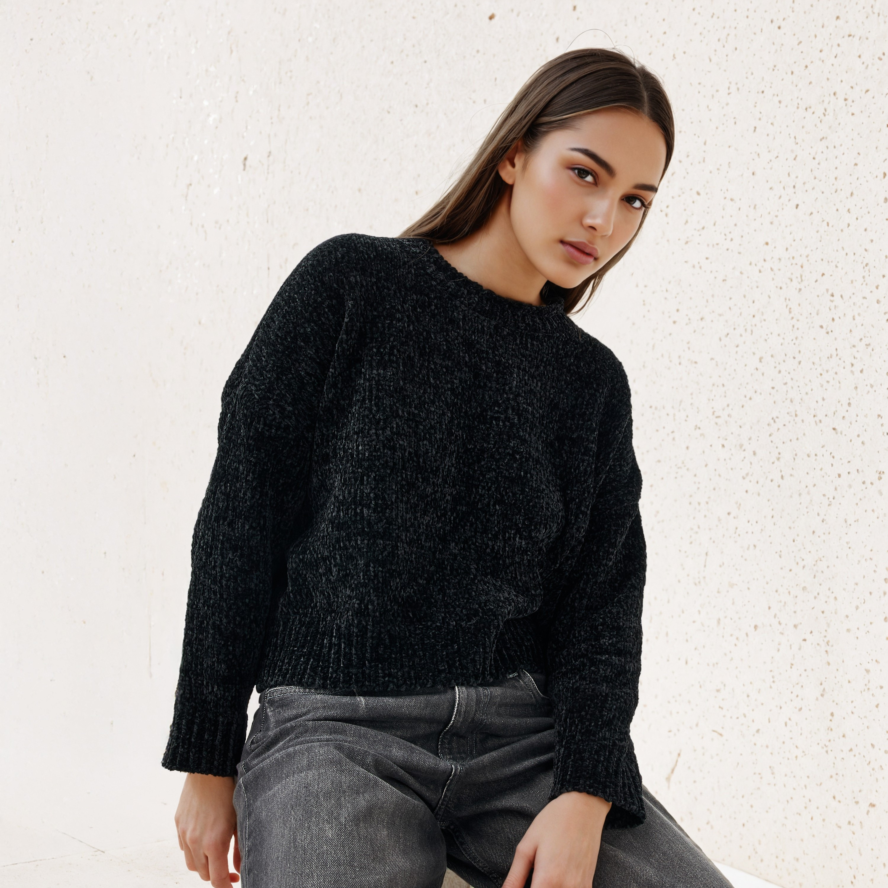 Textured Drop Shoulder Chanille Sweater-women-clothing-cardigansandjumpers-jumpers-image-1