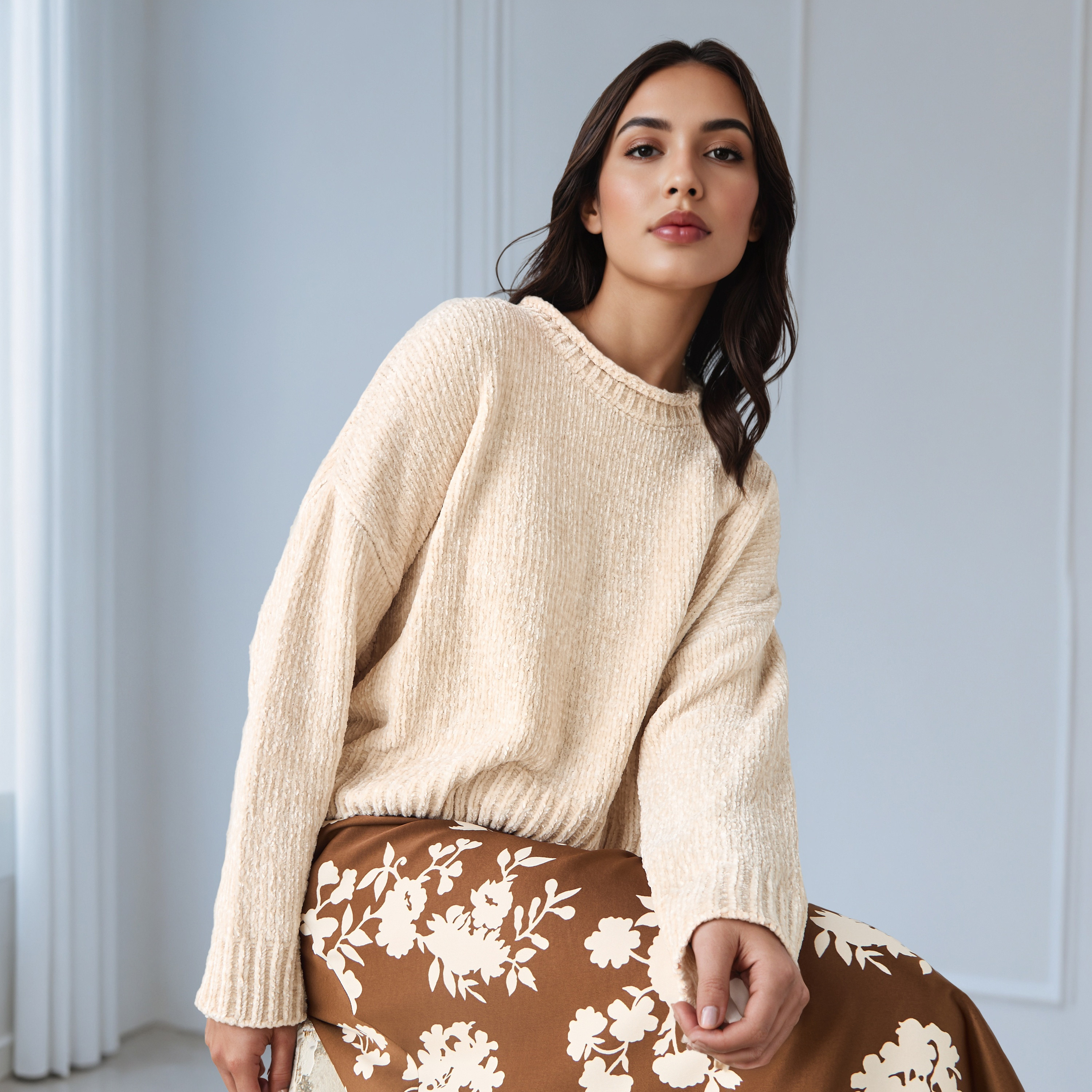 Textured Drop Shoulder Chanille Sweater-women-clothing-cardigansandjumpers-jumpers-image-1