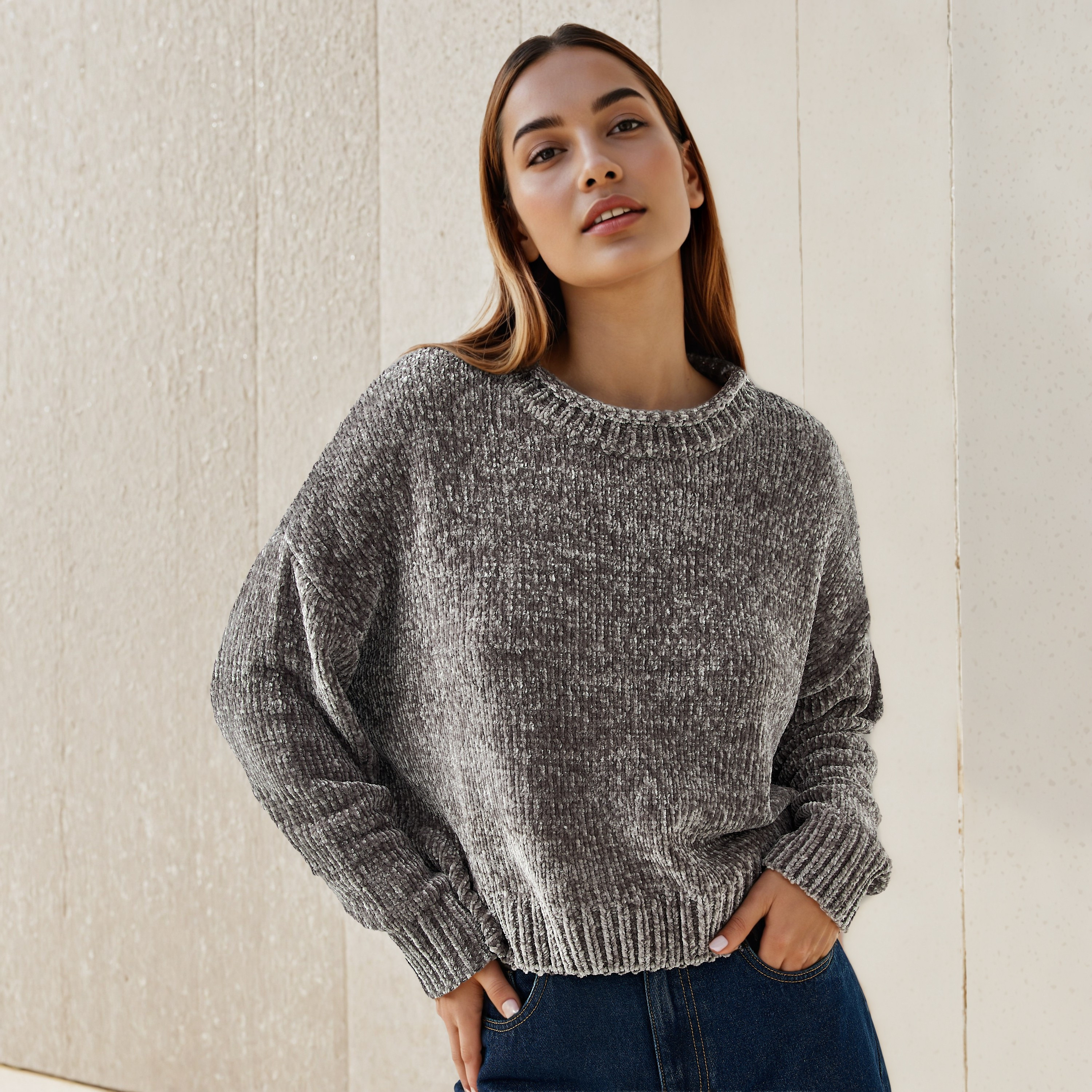Textured Drop Shoulder Chanille Sweater-women-clothing-cardigansandjumpers-jumpers-image-1