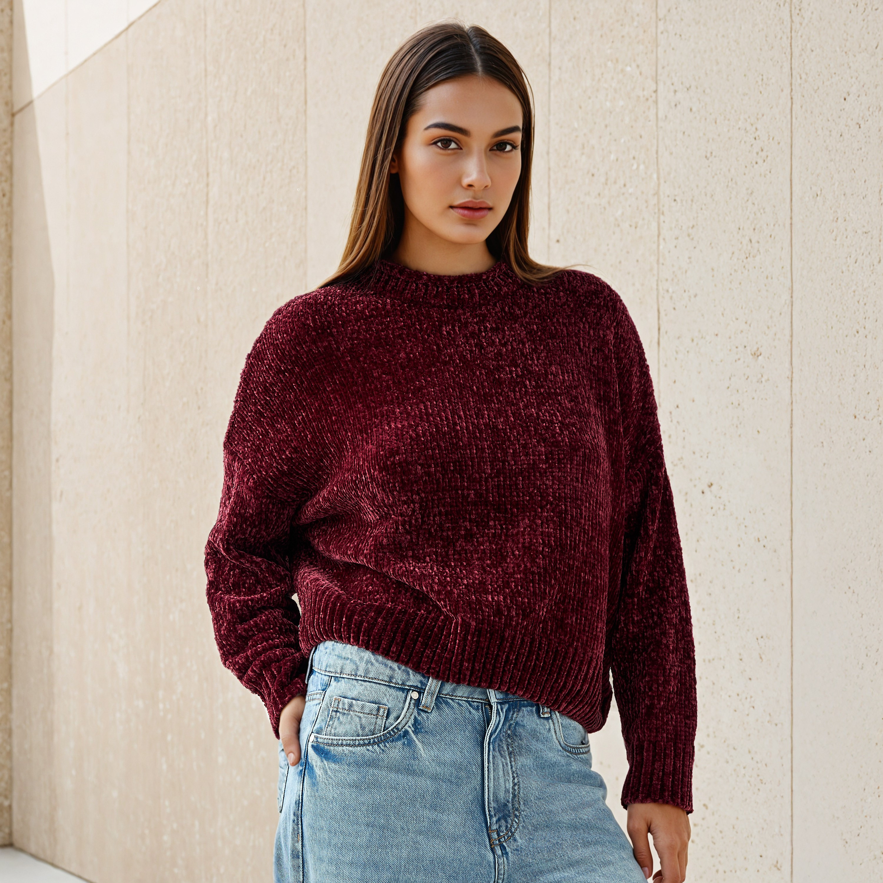 Textured Drop Shoulder Chanille Sweater-women-clothing-cardigansandjumpers-jumpers-image-1