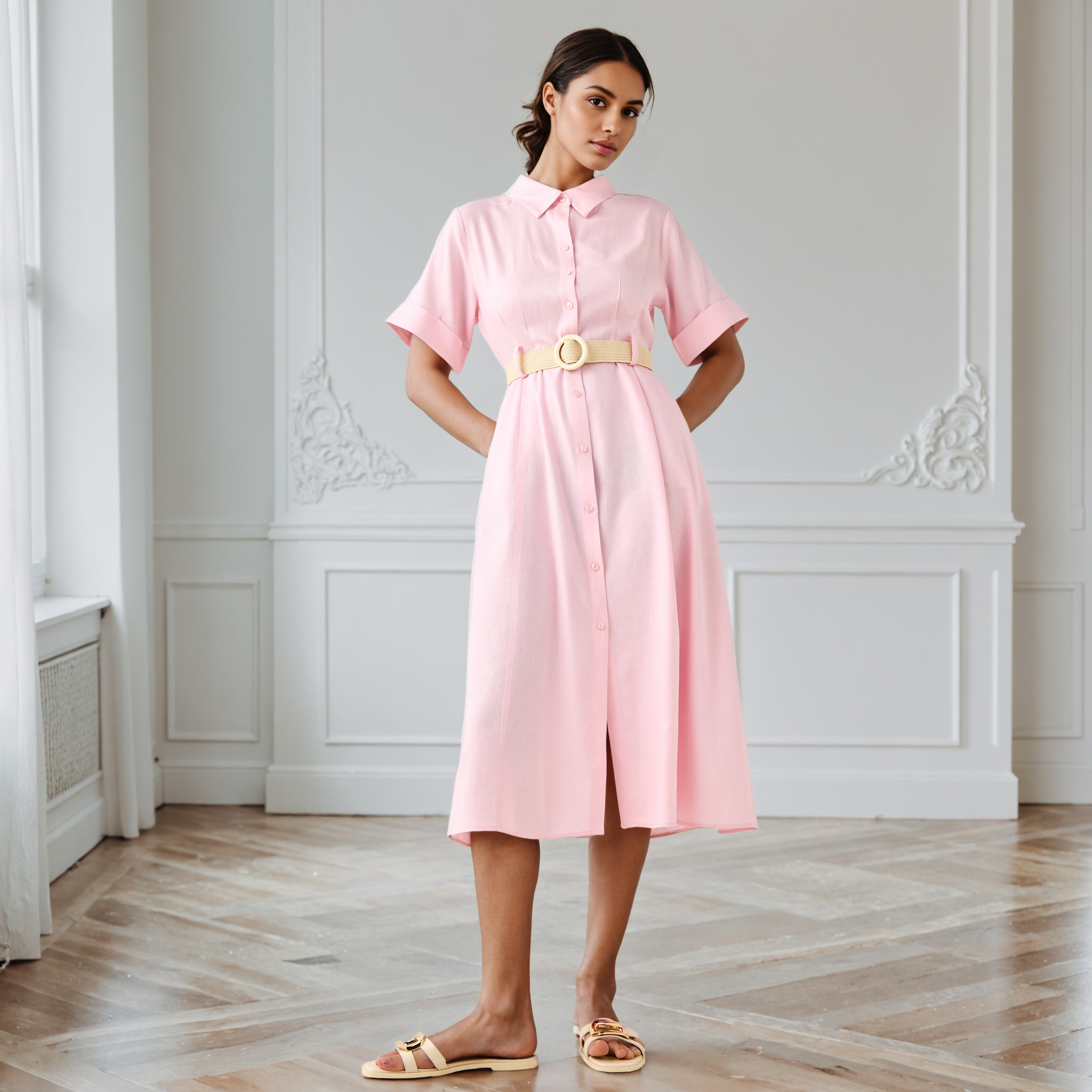 فستان قميص إيه لاين بجيوب-women-clothing-dresses-image-2