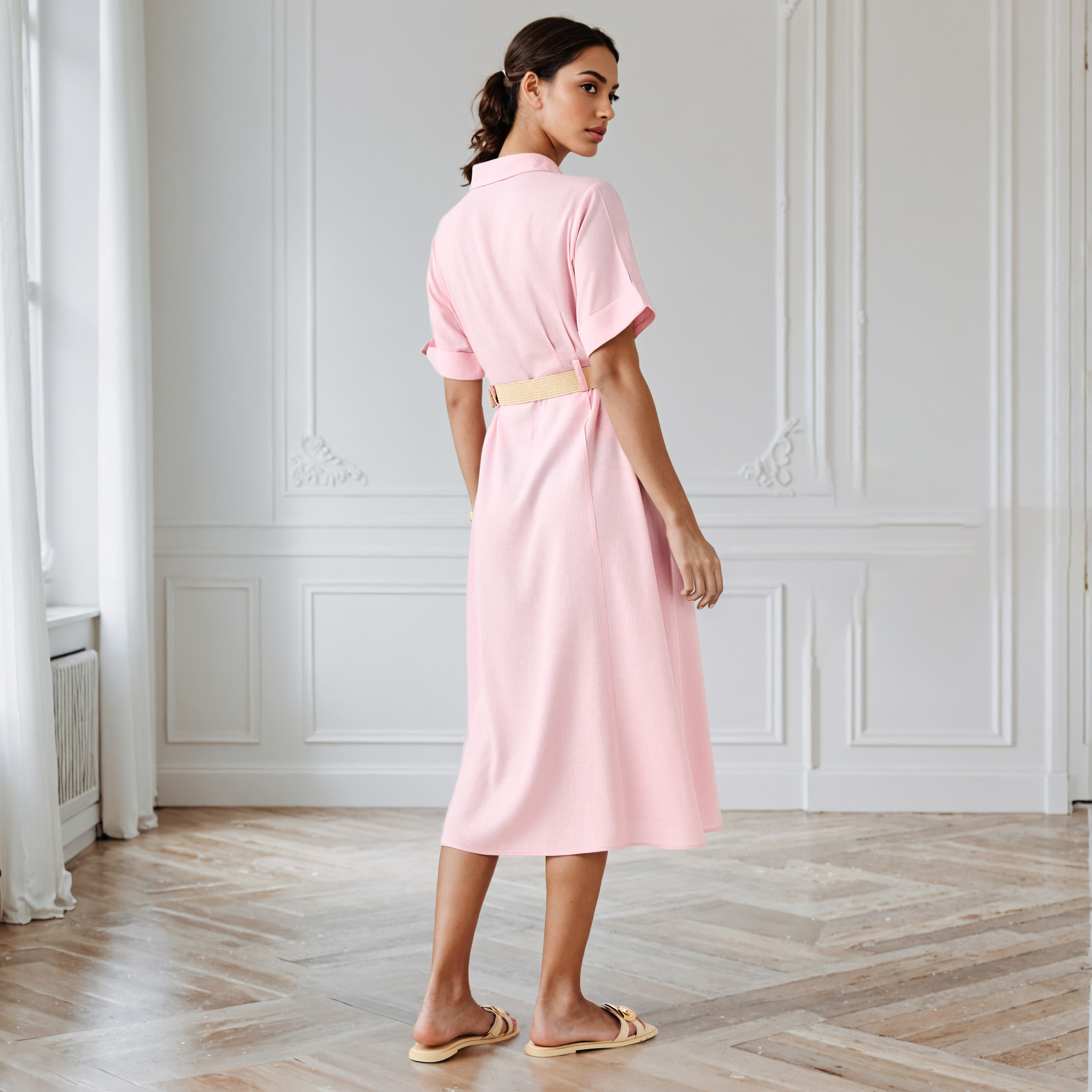 فستان قميص إيه لاين بجيوب-women-clothing-dresses-image-3