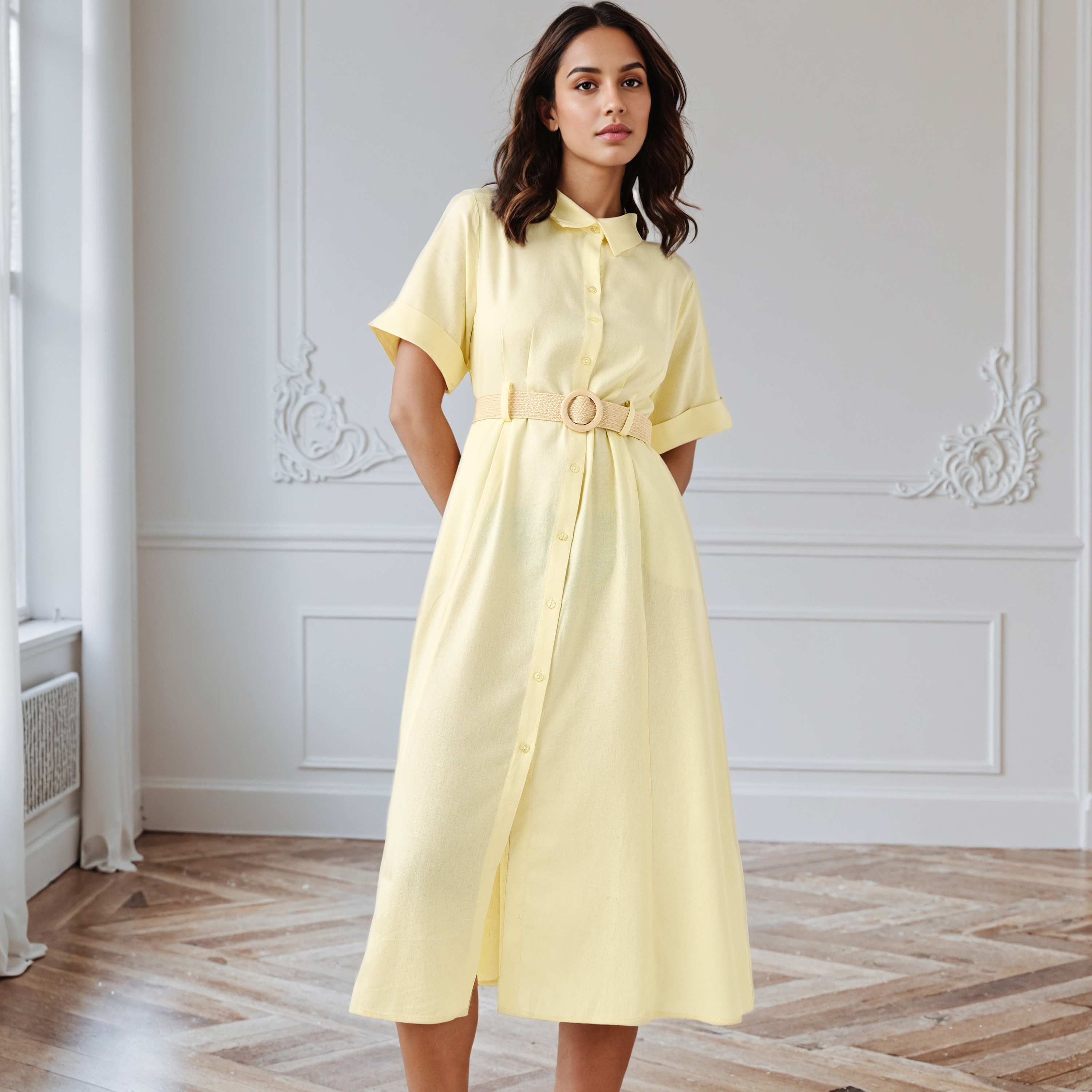 فستان قميص إيه لاين بجيوب-women-clothing-dresses-image-1