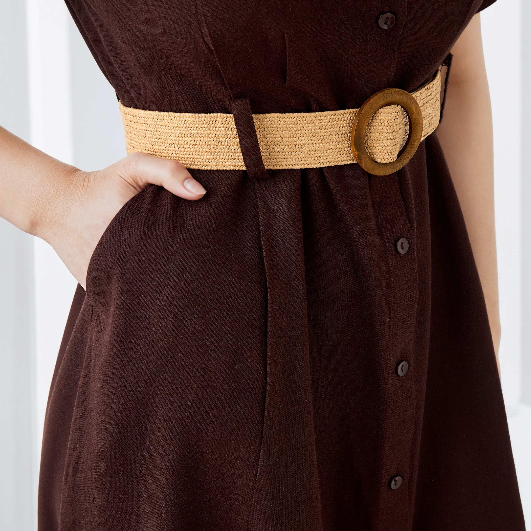 A-line Linen Blend Shirt Dress with Pockets-women-clothing-dresses-image-4