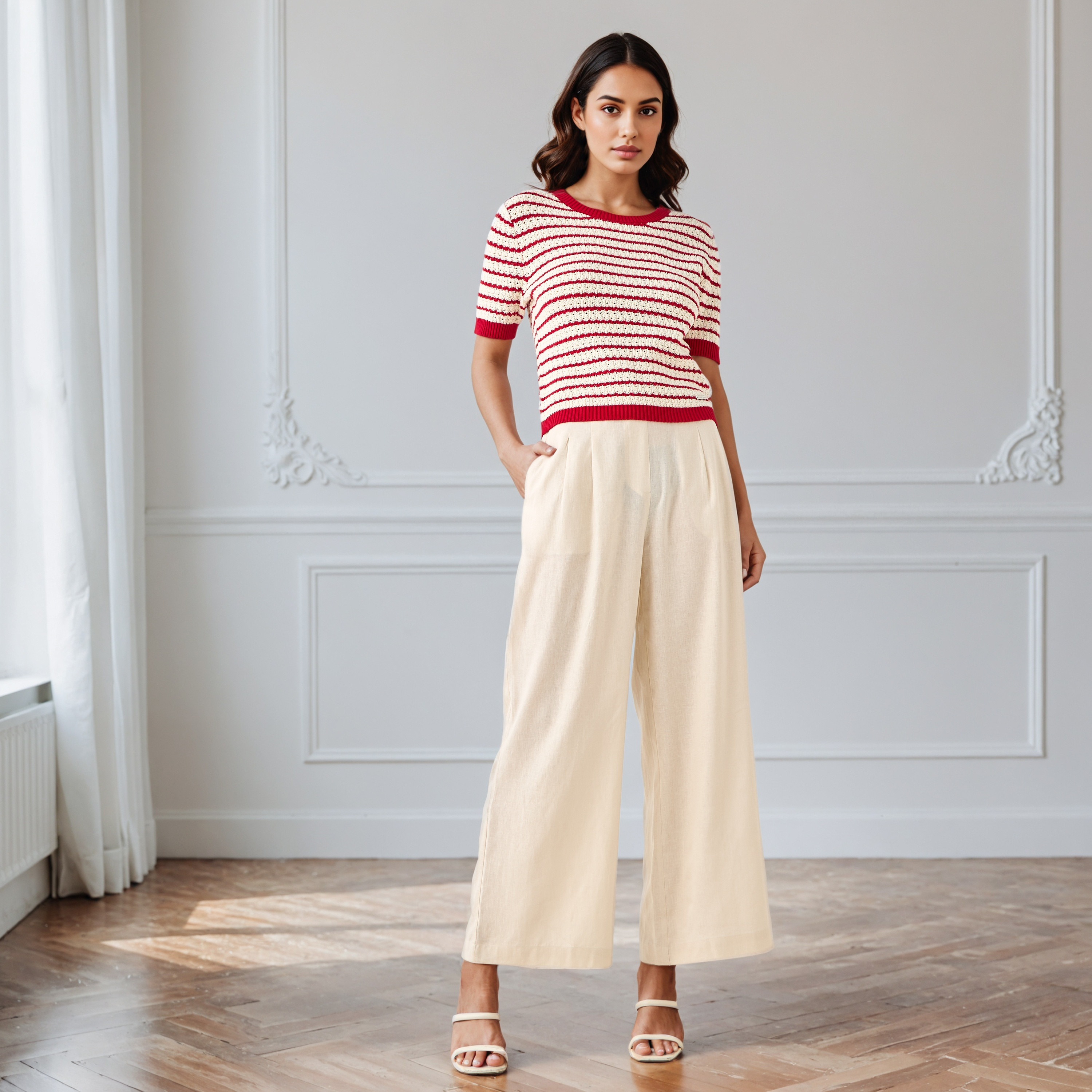 Pleated Linen Blend Wide Leg Flexi Waist Trousers-women-clothing-bottoms-trousers-image-2