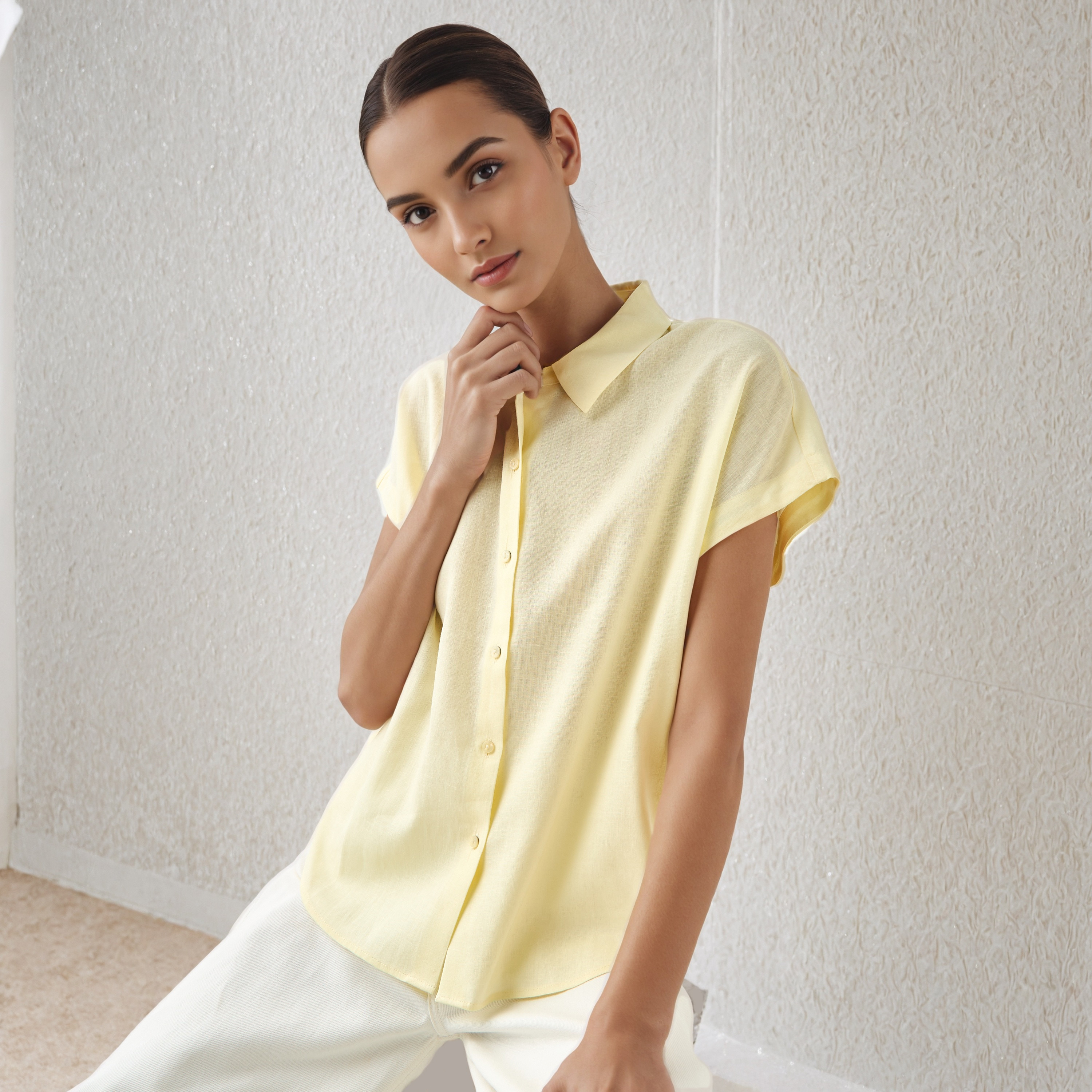 Regular Fit Linen Blend Shirt-women-clothing-shirtsandblouses-blouses-image-1