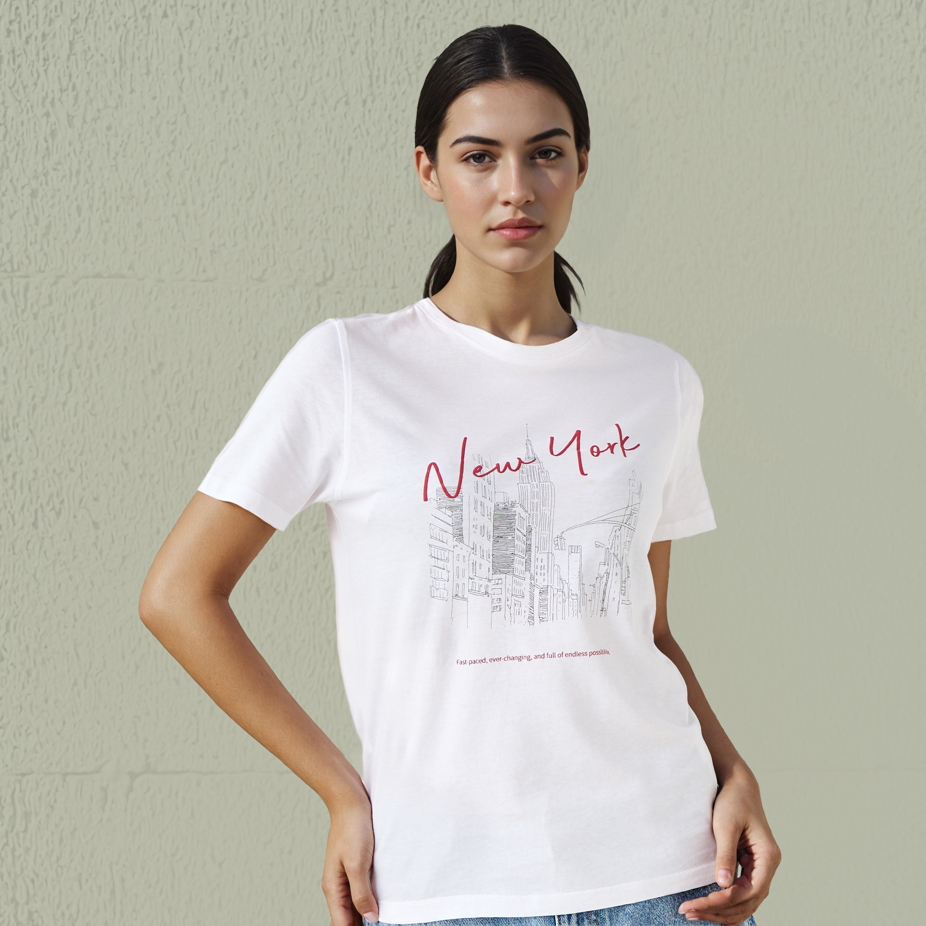 Regular Fit T-shirt with New York Print Cotton-women-clothing-tshirts-image-1