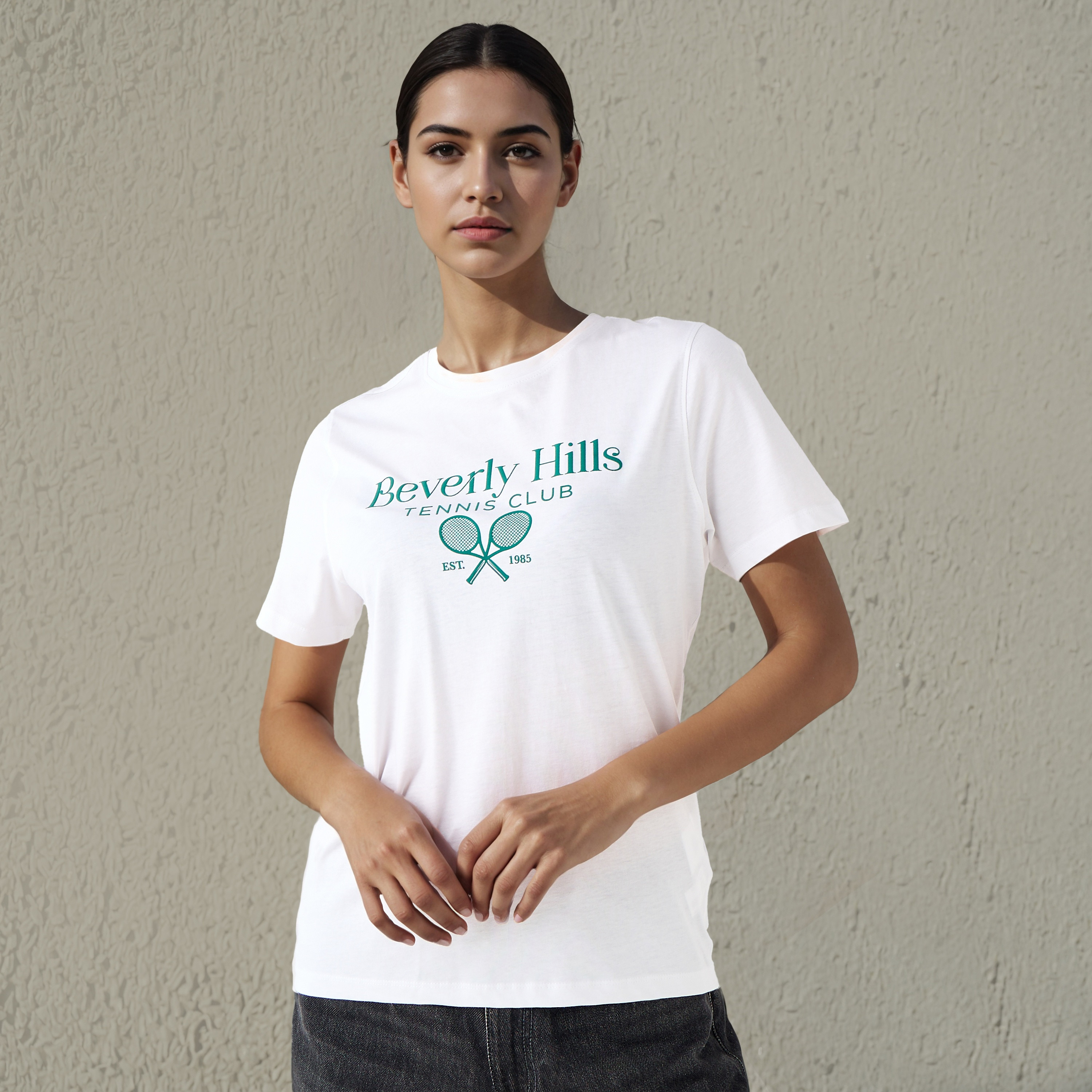 Regular Fit T-shirt with Beverly Hills Varsity Print Cotton-women-clothing-tshirts-image-1