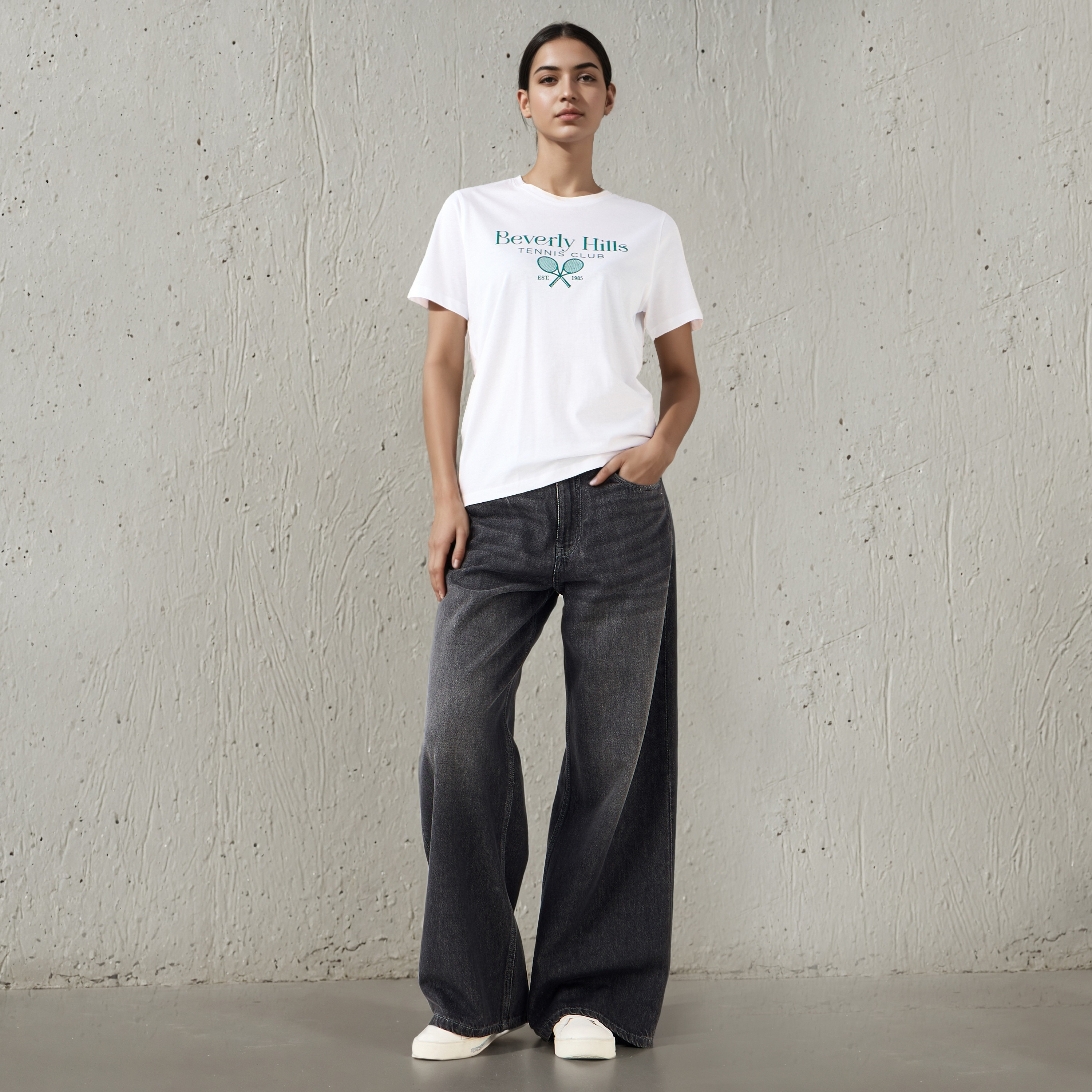 Regular Fit T-shirt with Beverly Hills Varsity Print Cotton-women-clothing-tshirts-image-2