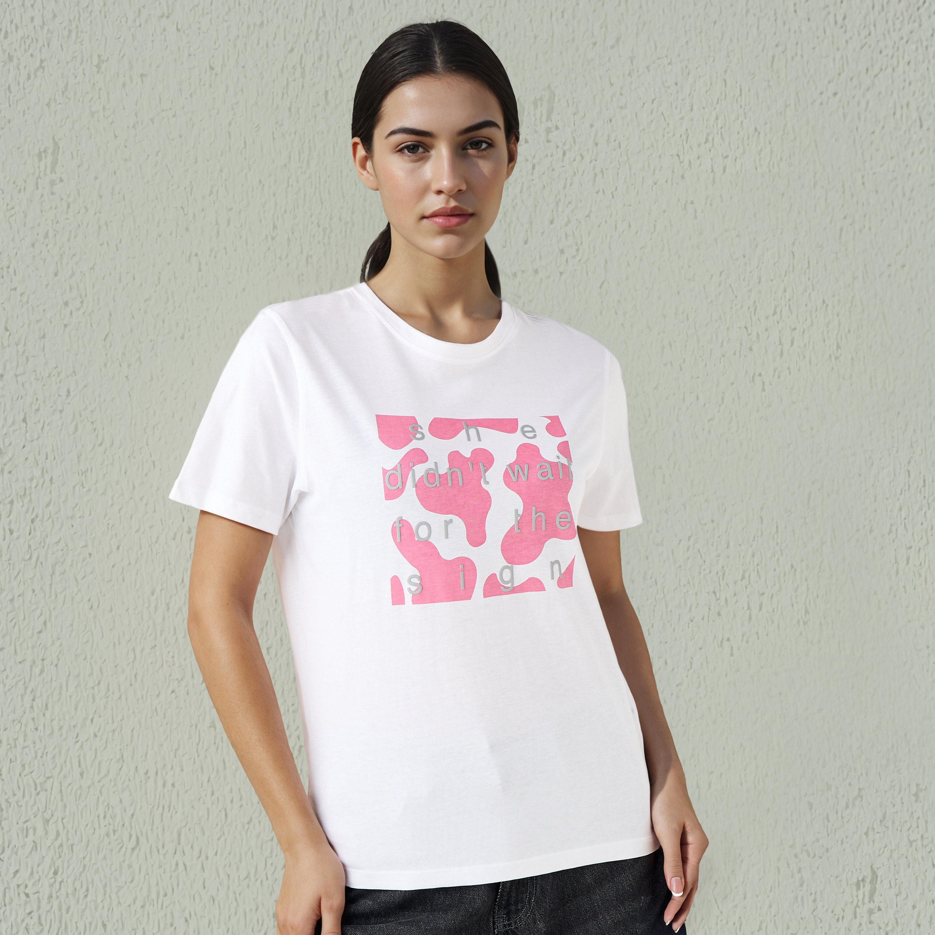Regular Fit T-shirt with Slogan Print Cotton-women-clothing-tshirts-image-1
