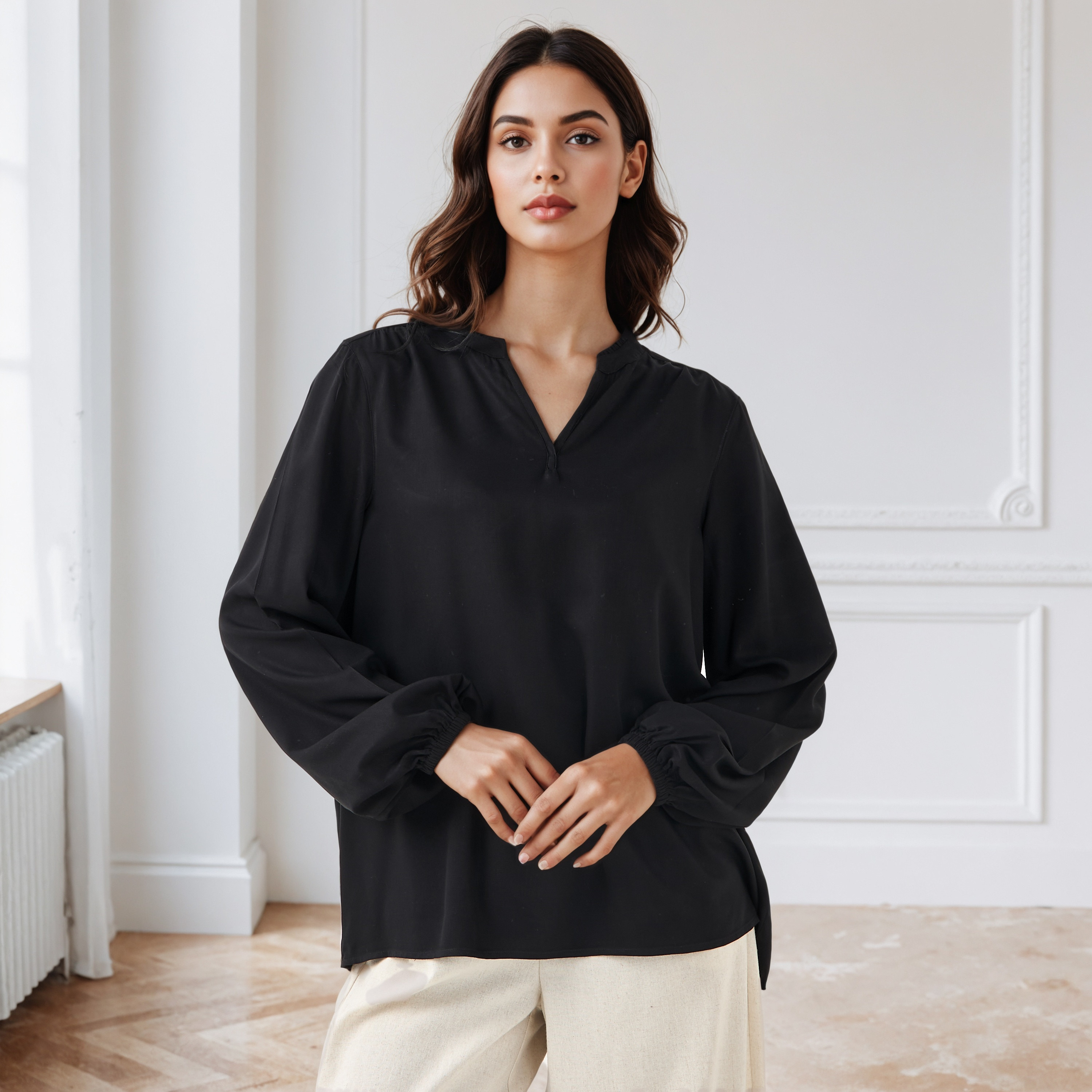 Regular Fit Viscose V-neck Top-women-clothing-shirtsandblouses-blouses-image-1