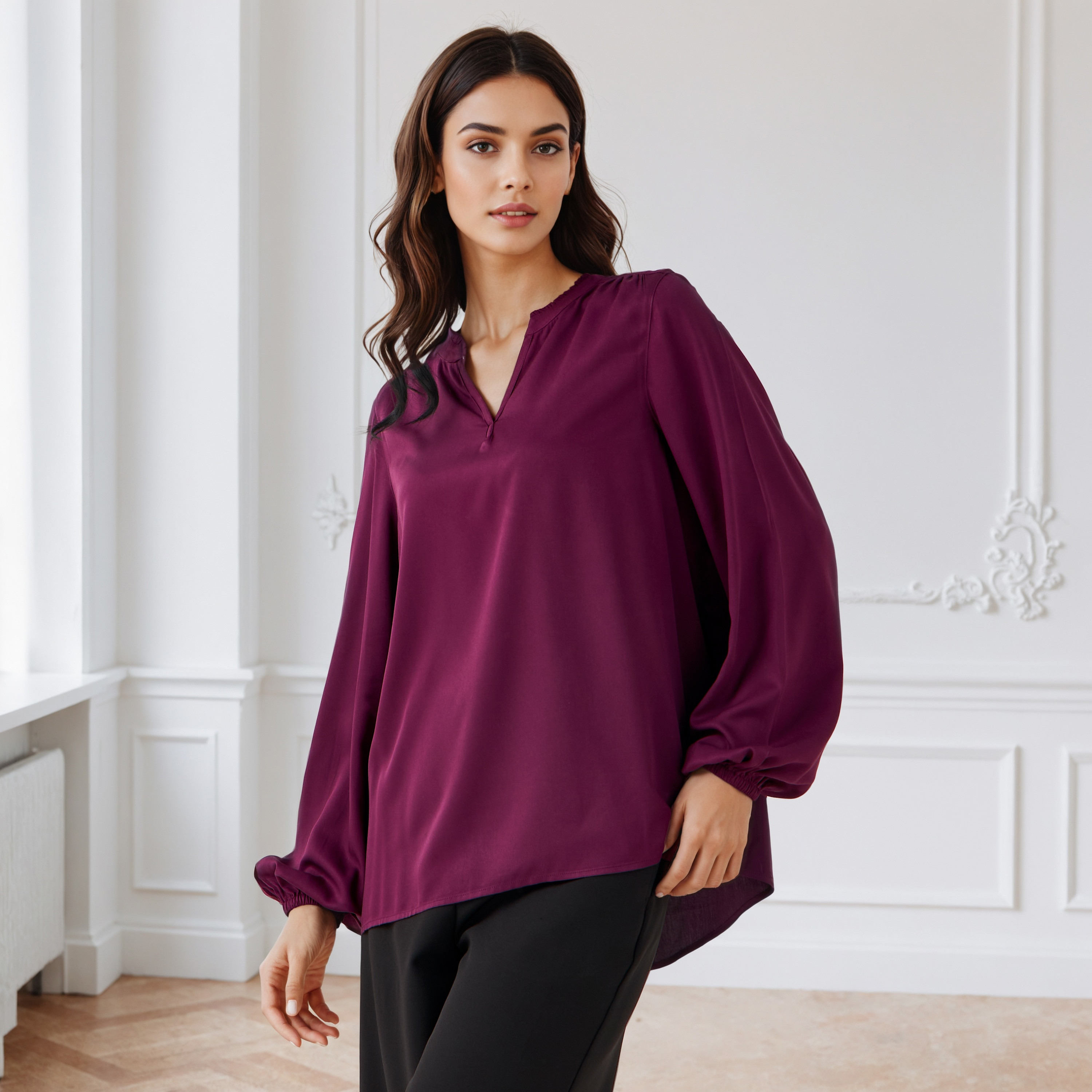 Regular Fit Viscose V-neck Top-women-clothing-shirtsandblouses-blouses-image-1