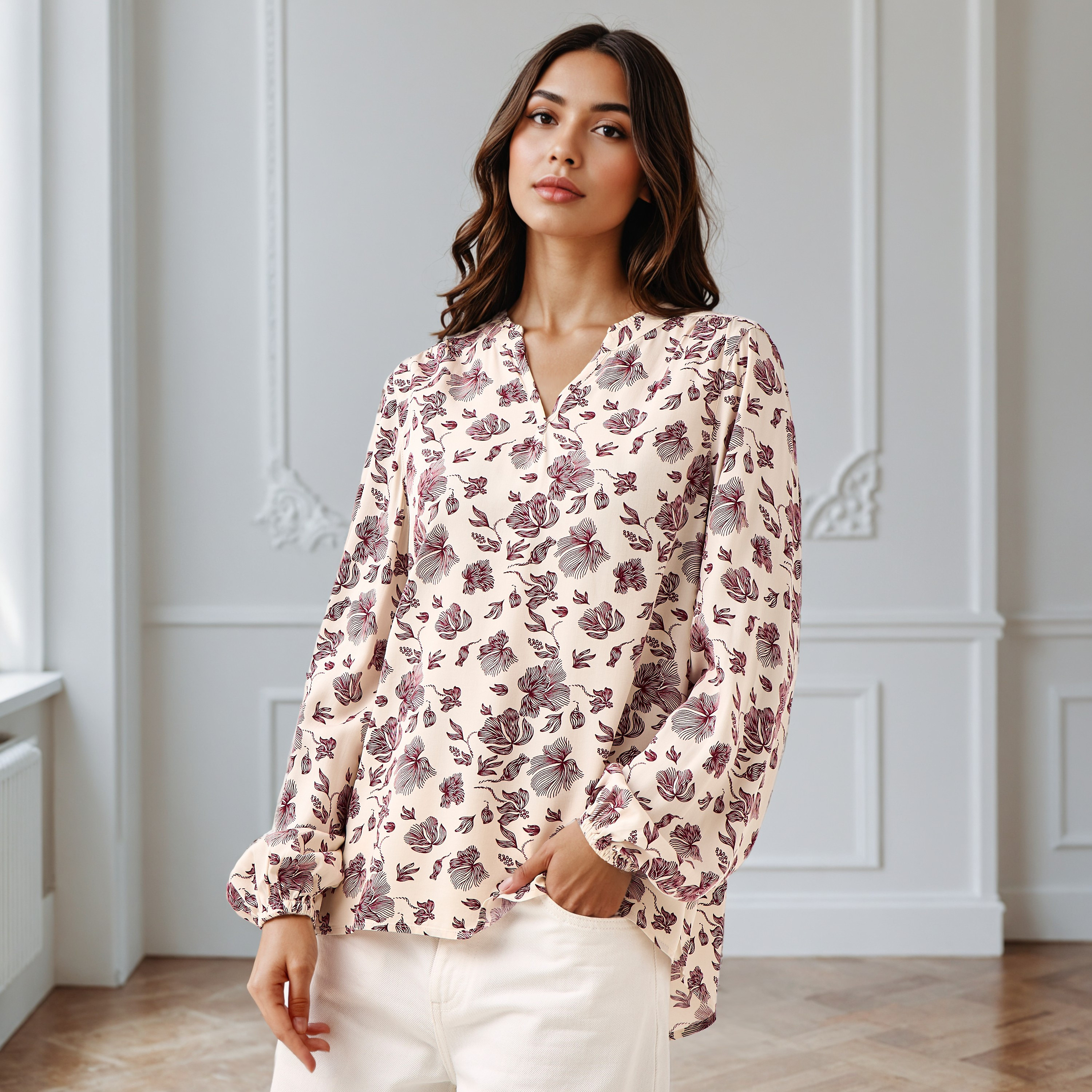 Regular Fit Viscose Top with All-Over Print-women-clothing-shirtsandblouses-blouses-image-1