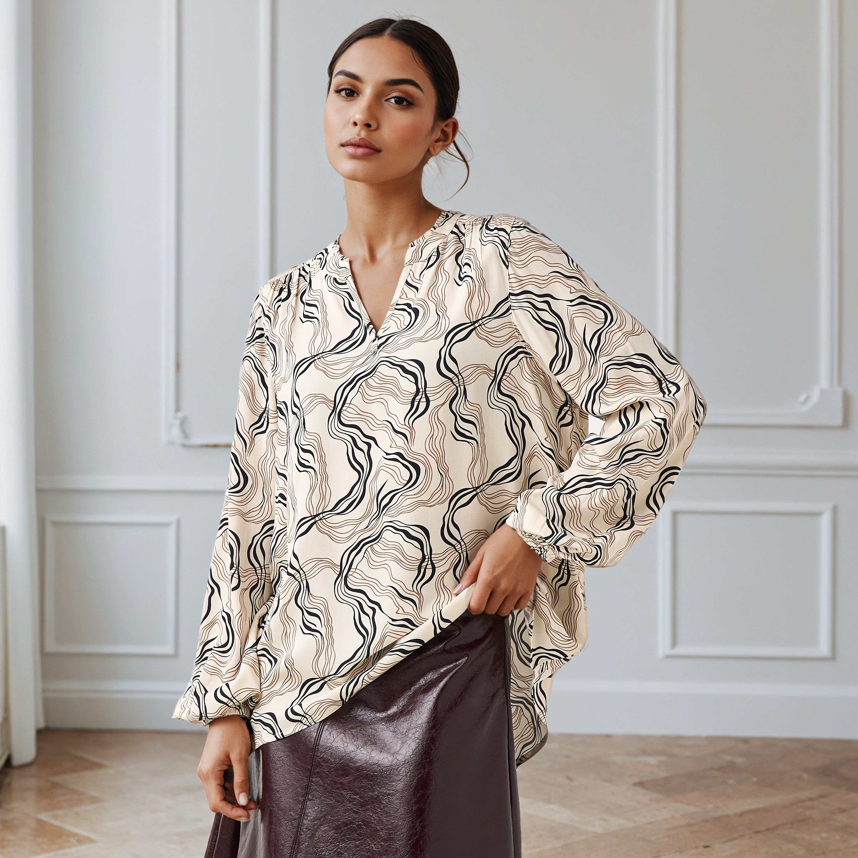 Regular Fit Viscose Top with All-Over Print-women-clothing-shirtsandblouses-blouses-image-1