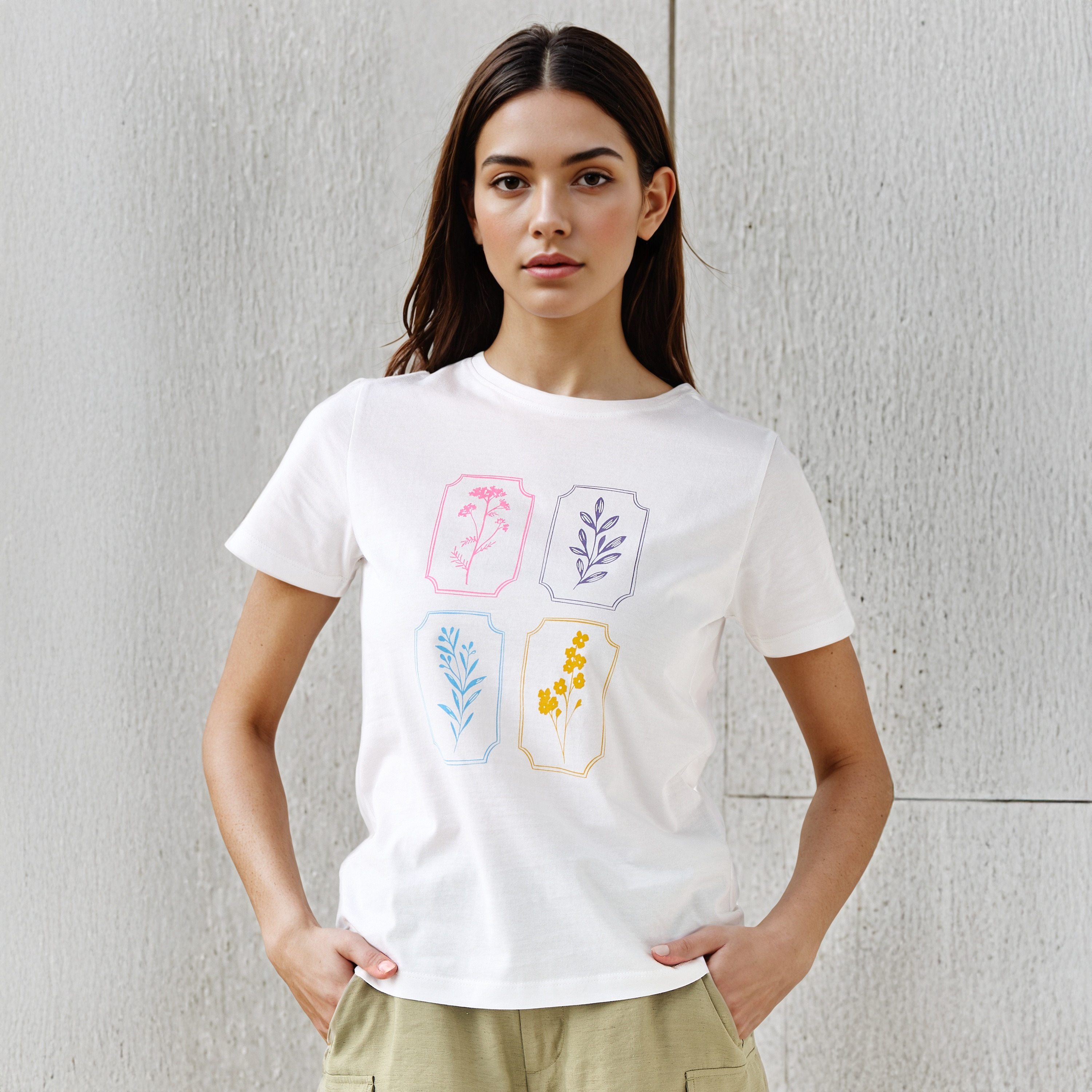 Sketch Art Print T-shirt with Crew Neck-women-clothing-tshirts-image-4