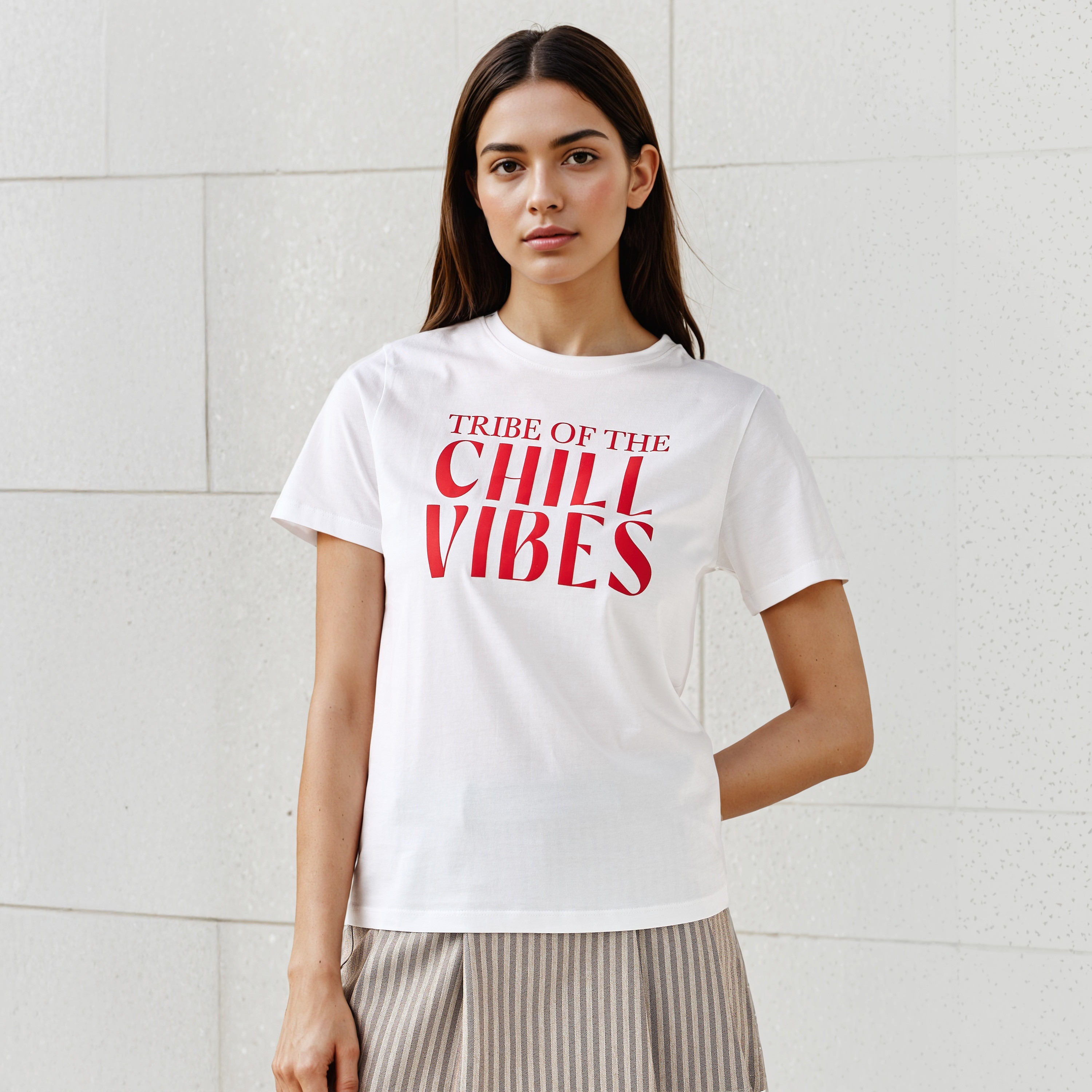 Slogan Print T-shirt with Crew Neck-women-clothing-tshirts-image-1